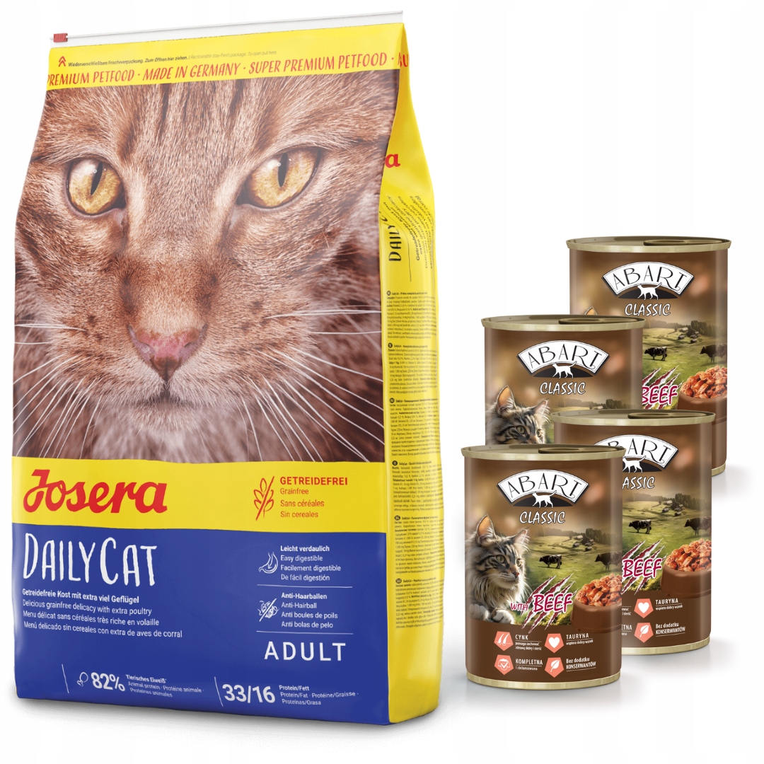 Levně Josera DailyCat 10 kg 4x Abart konzerva pro kočky s hovězím masem 415 g