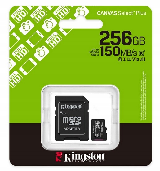 Kingston Karta pamięci microSD 256GB Canvas Select+ G3 150MB/s Adapter