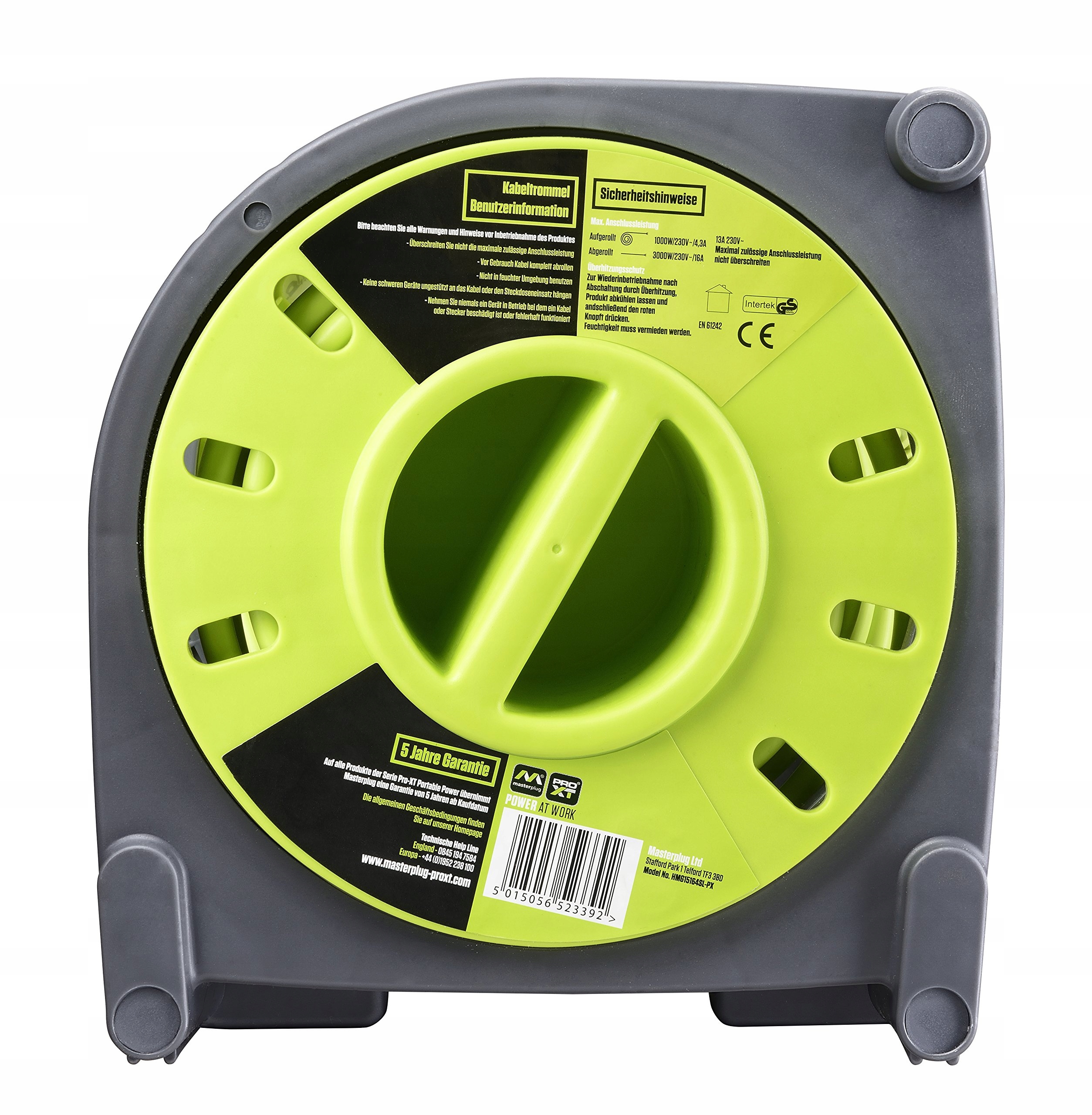 MASTERPLUG Pro-XT Przedłużacz Bębnowy 15m 4 Gniazda 3000W Szary Zielony — miniatura 4