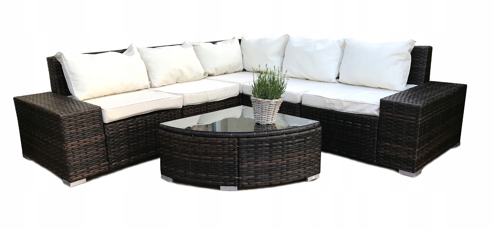 

Komplet Rattan Sofa Stolik Ratan 5 Osób Brąz