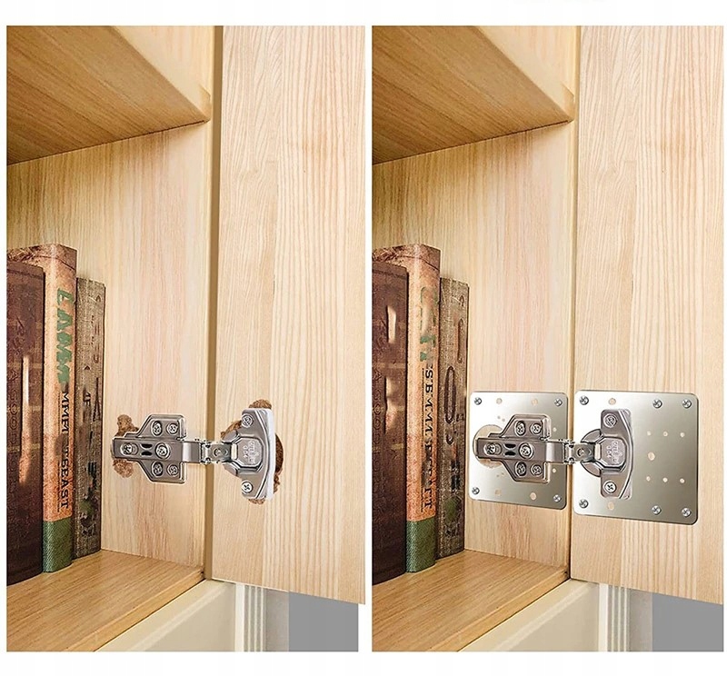 Baldų vyrių remonto plokštelės spintelių durelėms, 4 vnt., 90 × 90 mm – produkto nuotrauka 11