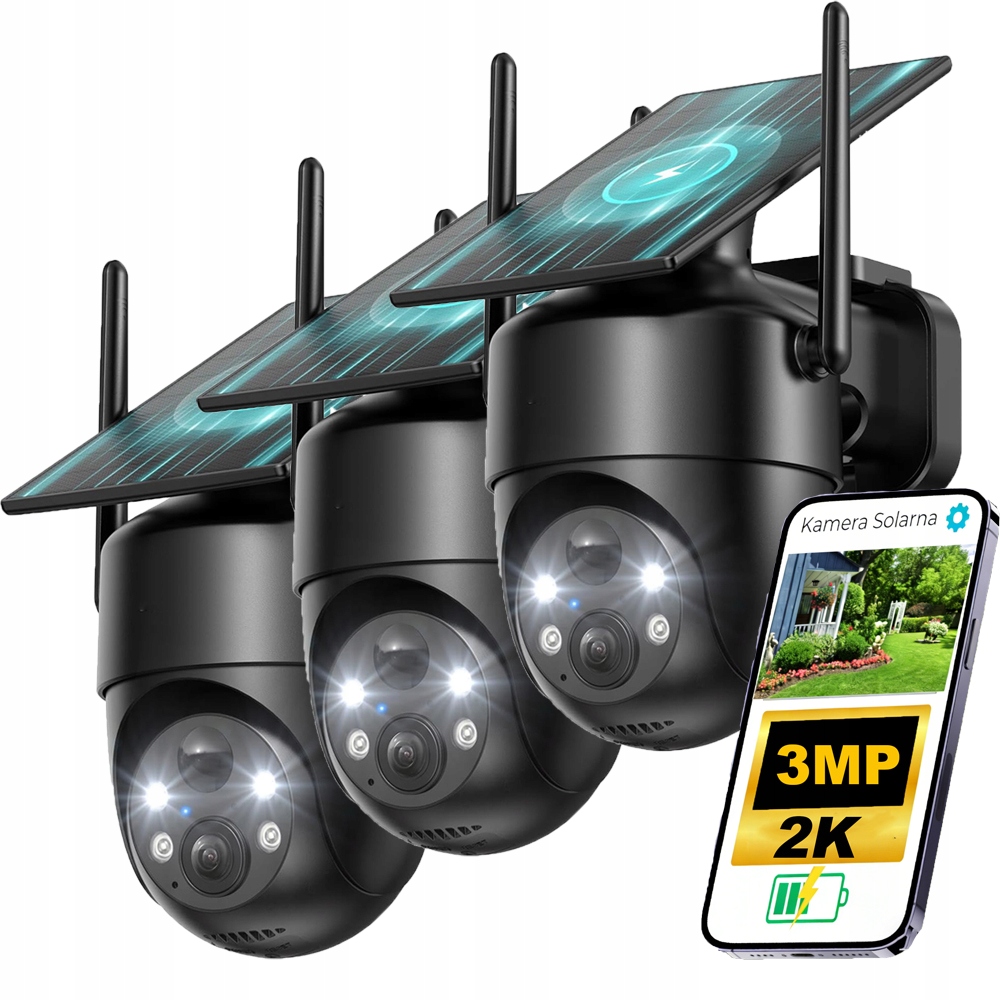 3x venkovní otočná bezdrátová solární kamera s barevným nočním viděním