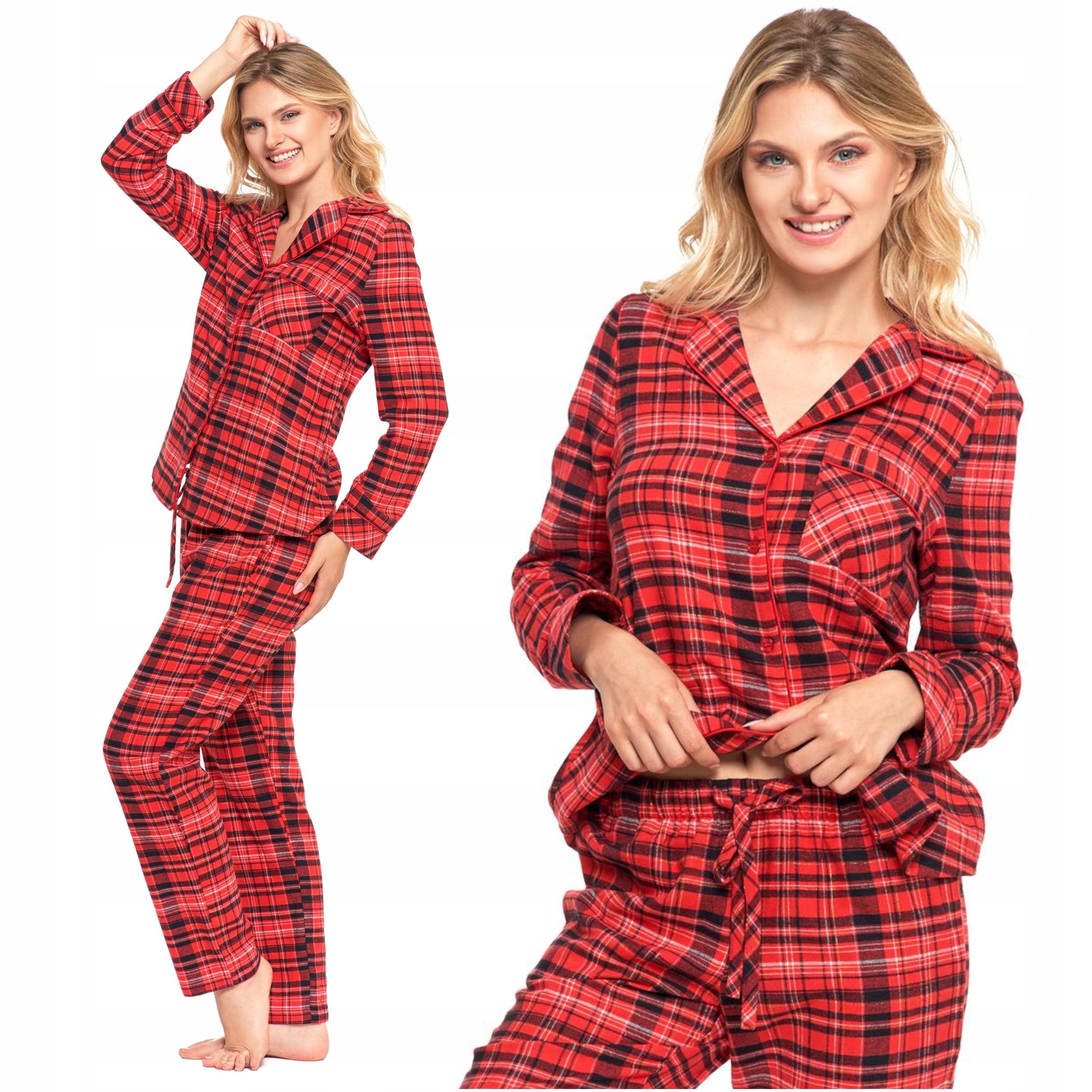 Dámské Pyžamo Dvoudílné s flanelovou mřížkou Zlaté prošití Moraj XL