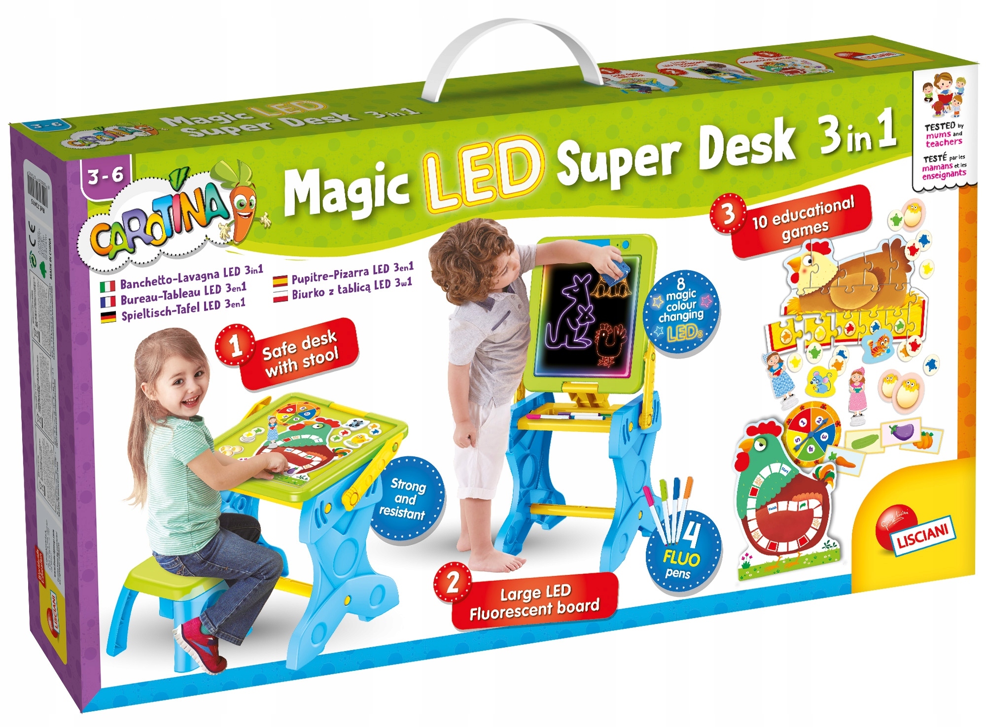 Lisciani Carotina biurko z tablicą Led 3w1
