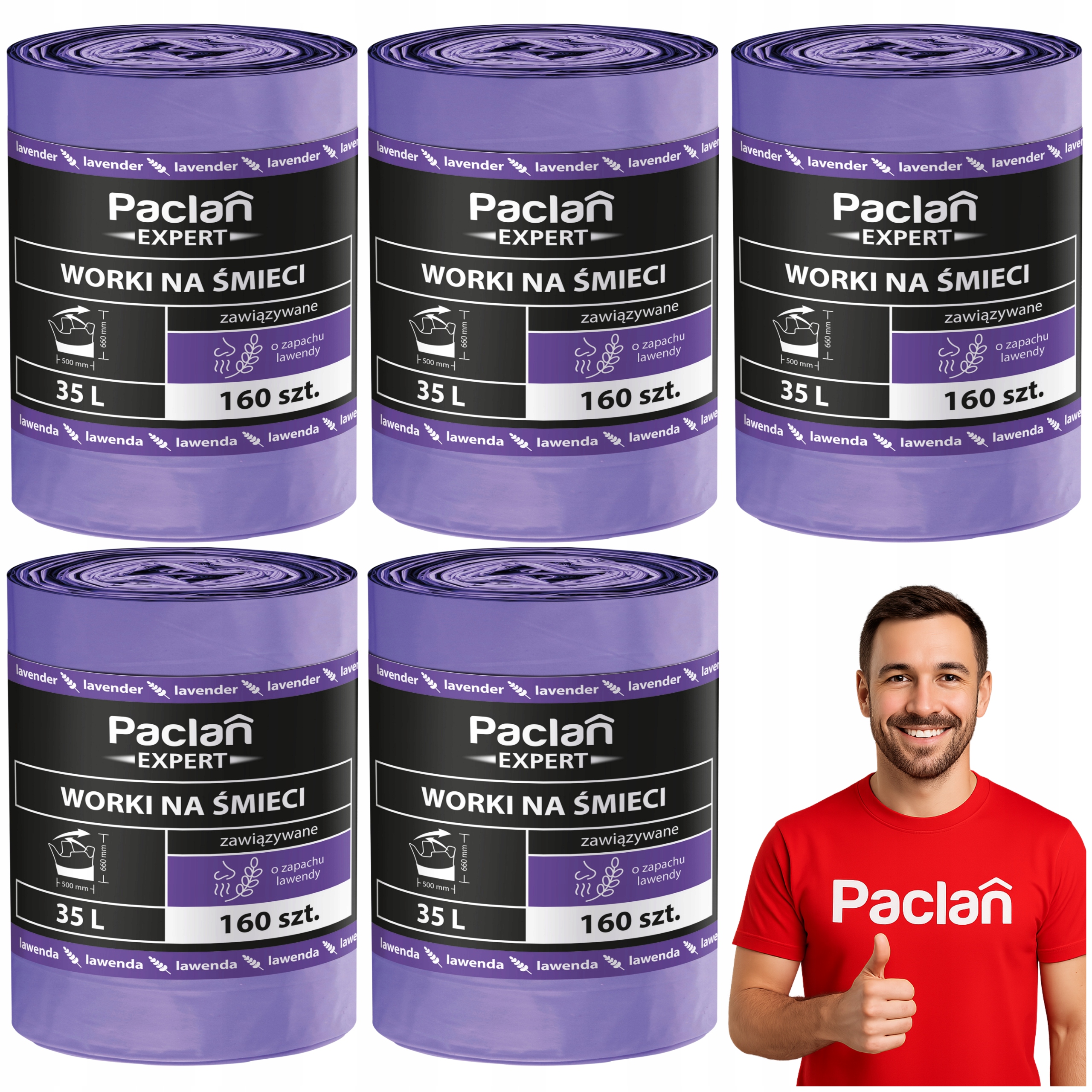 Worki na Śmieci 35L 160szt Paclan Expert lawendowy zapach mocne