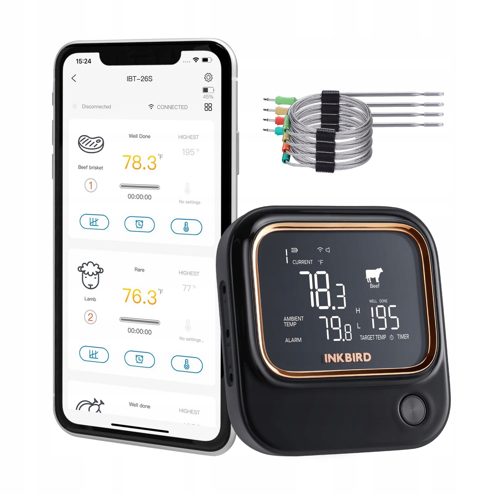 Inkbird IBT-26S 5G Teplomer na mäso Smart WiFi 5Ghz Bluetooth gril na údenie