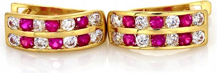 Zlaté náušnice 585 s růžovými a bílými zirkony, elegantní vzor dárek