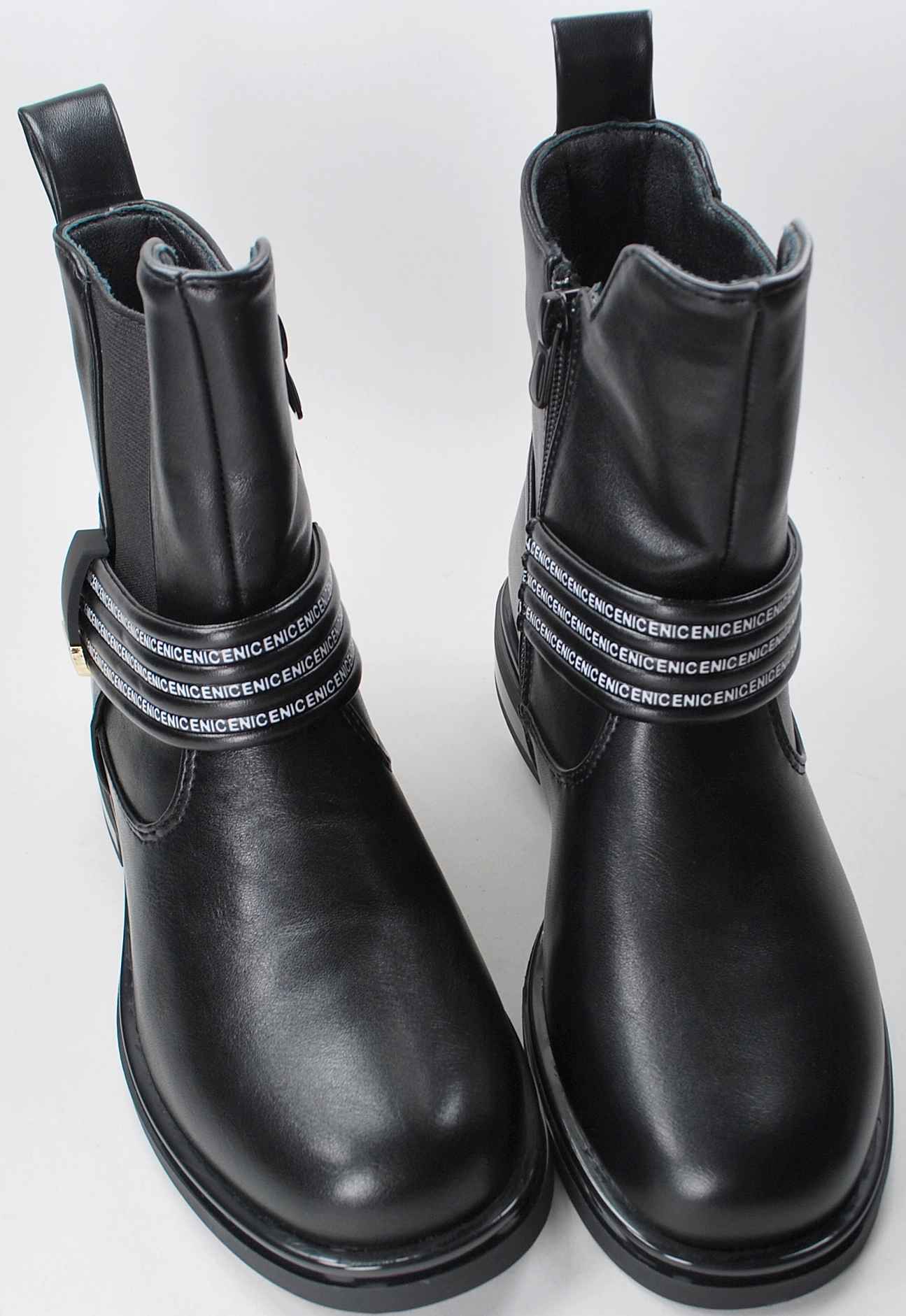 CZARNE dziewczęce ELEGANCKIE WYSOKIE BOTKI dla dziewczynki na suwak r 32 Marka bez marki