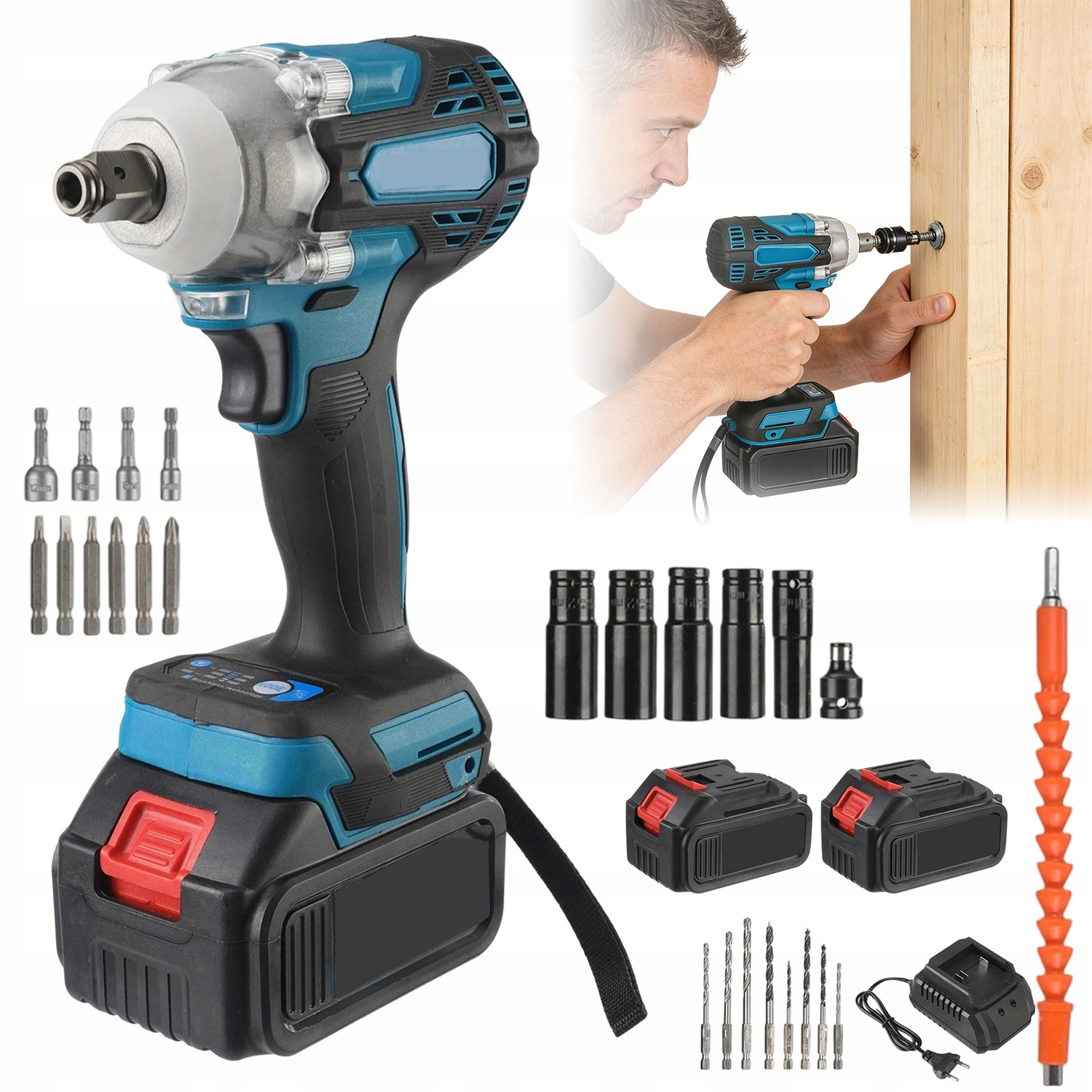 Elektrický Rázový Utahovák 300NM 21V 3000MAH Sada