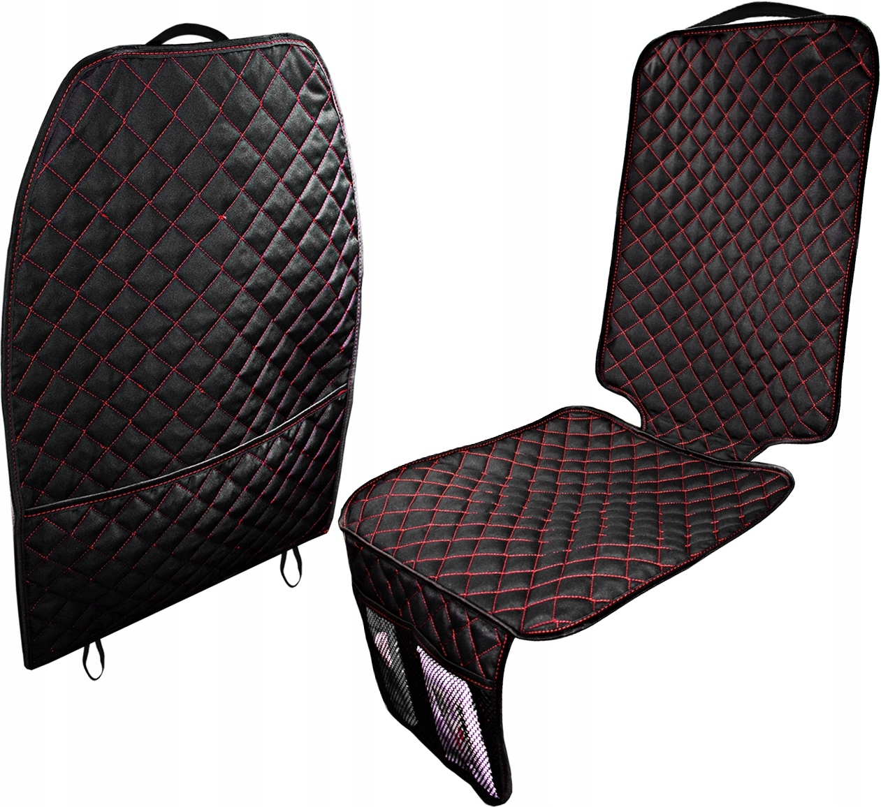 ZESTAW MATA POD FOTELIK + OSŁONA FOTELA PIKOWANE CZERWONA NIĆ