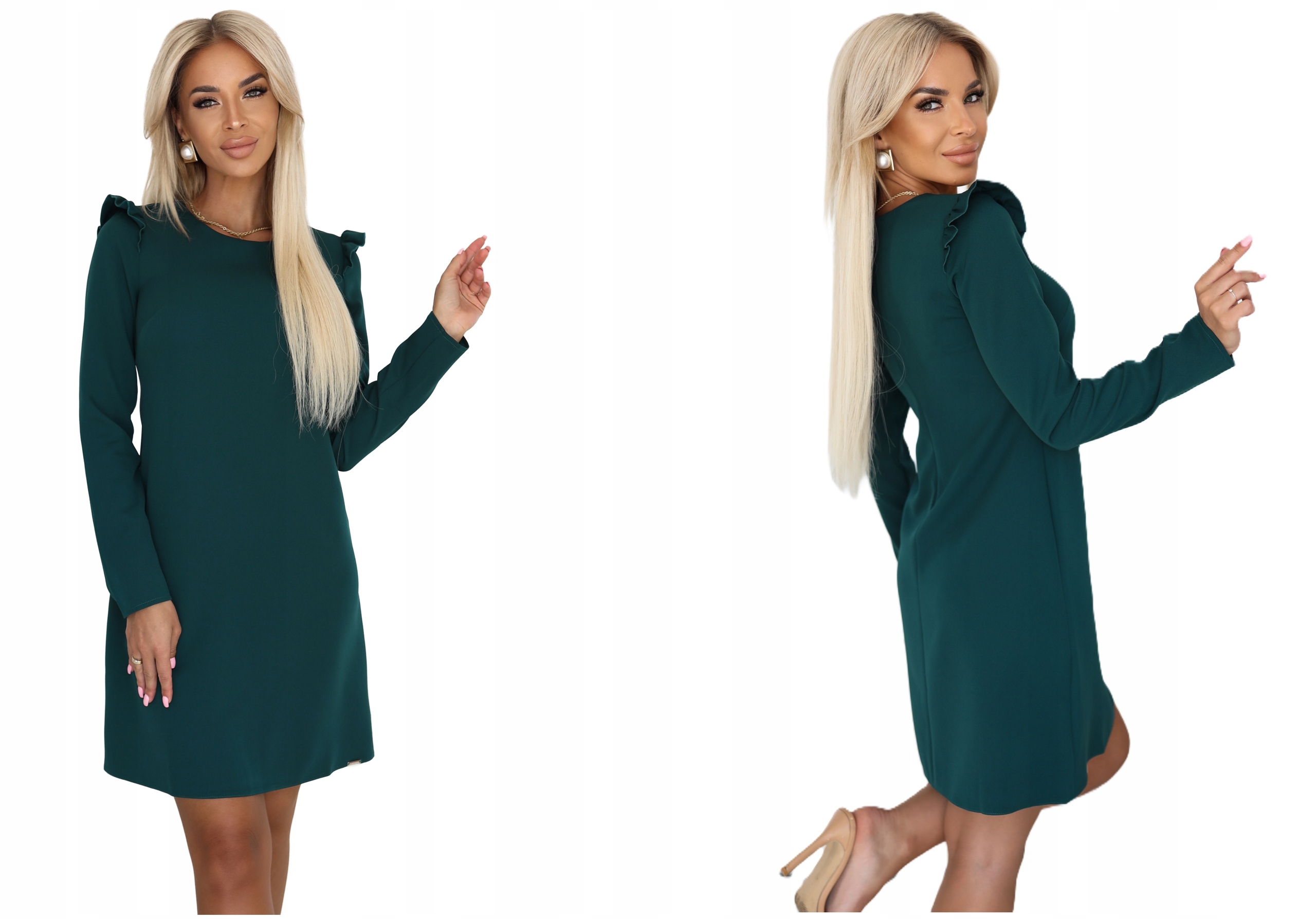 Klasická Trapézová Šaty S Volánky Na Ramenou, Lahvově Zeleň, Velikost XXL