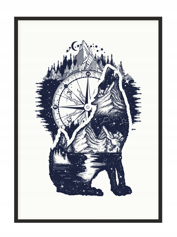 

Obraz Plakat W Ramie 33x43 cm Wilk Kompas P1795