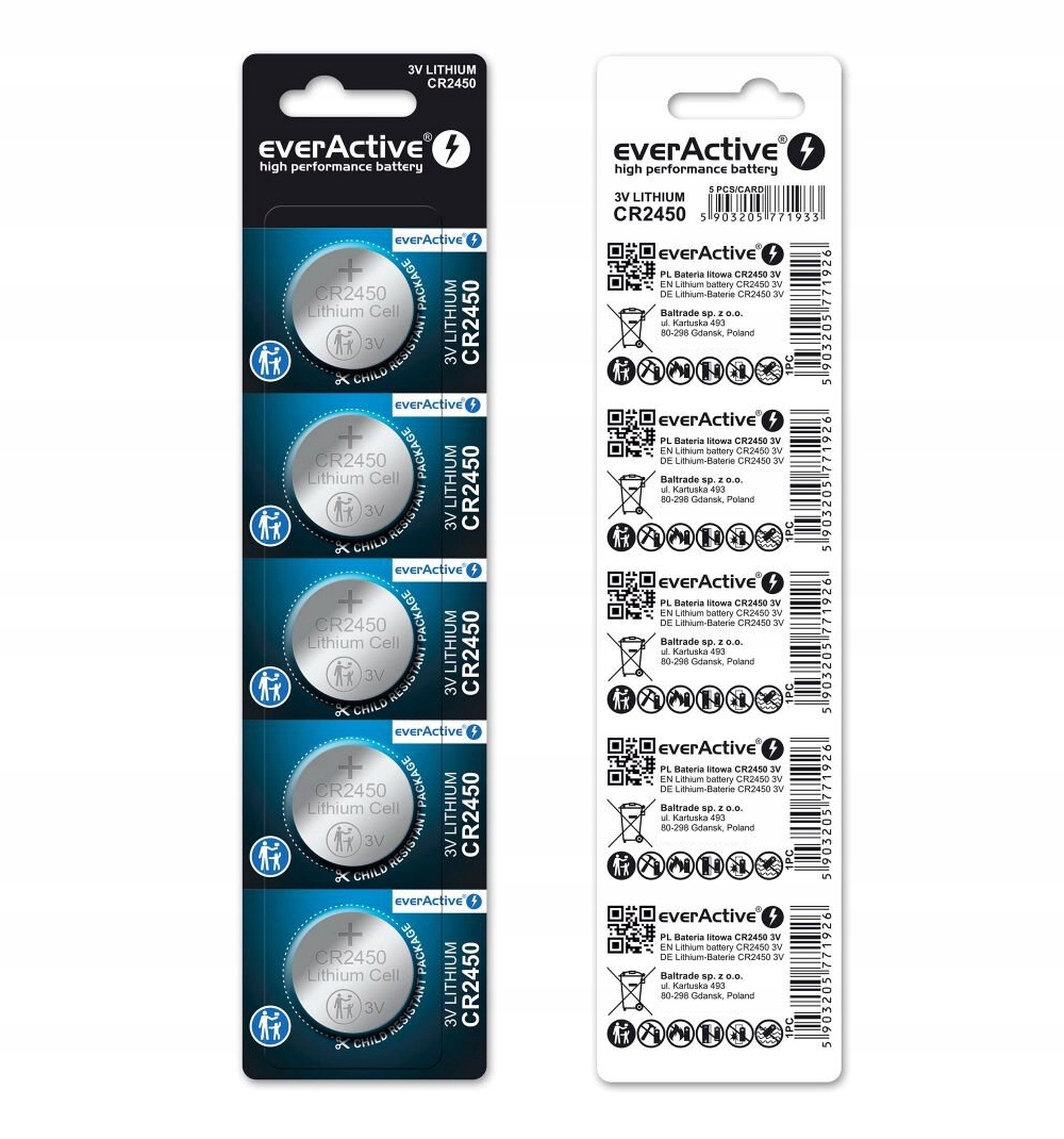 

Bateria CR2450 3V Litowa everActive Blister 5szt