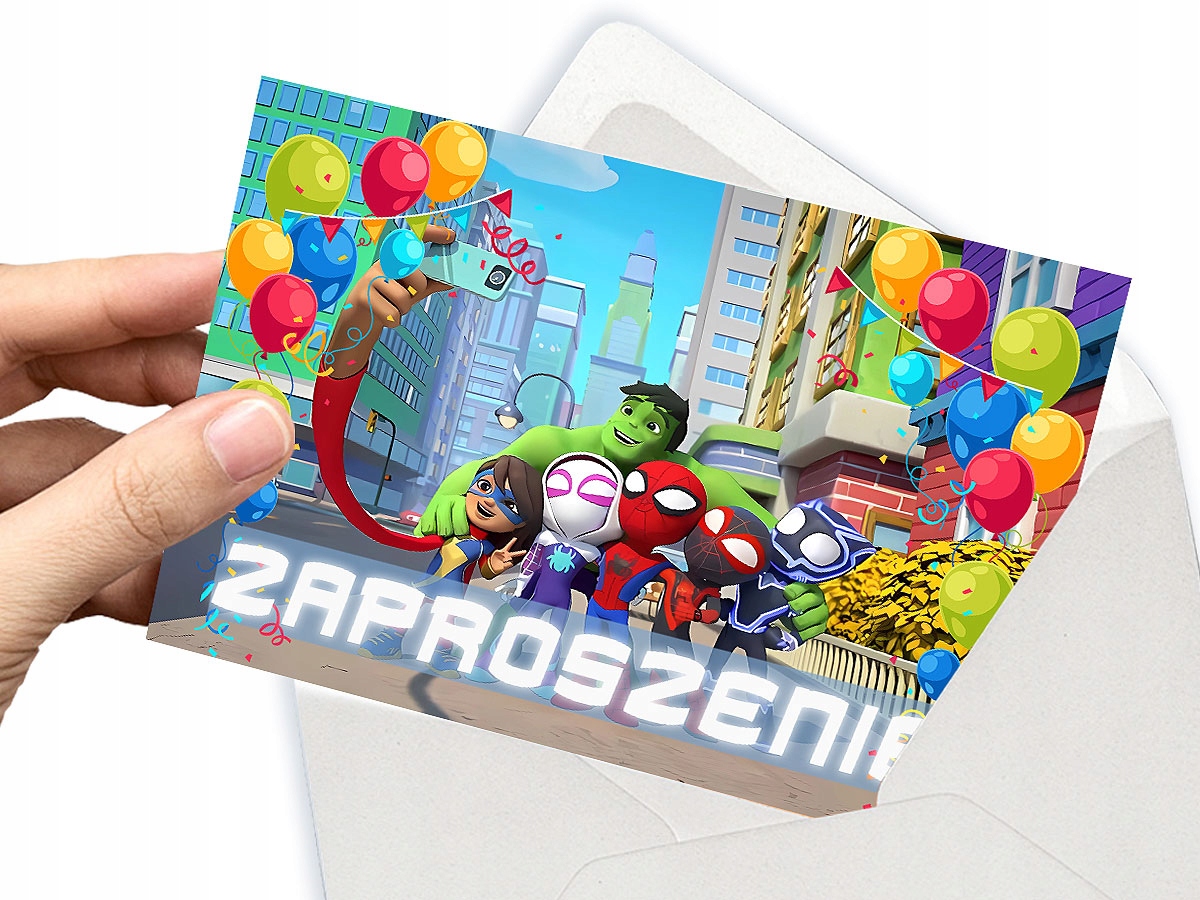 ZAPROSZENIE SPIDEY I SUPER-KUMPLE NA URODZINY DZIECKA + KOPERTA GRATIS