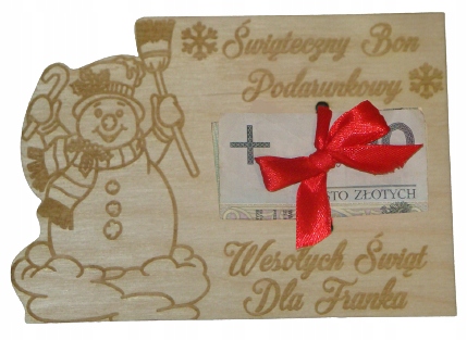 

Świąteczny Bon Podarunkowy bałwan z imieniem