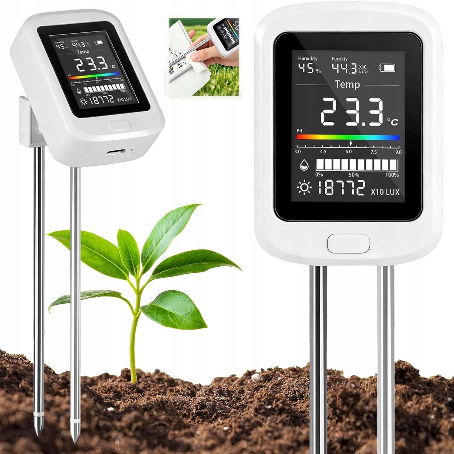 Kyseloměr Půdní Měřič Ph Půdy Tester Zeminy Substrátu Vlhkosti 6V1