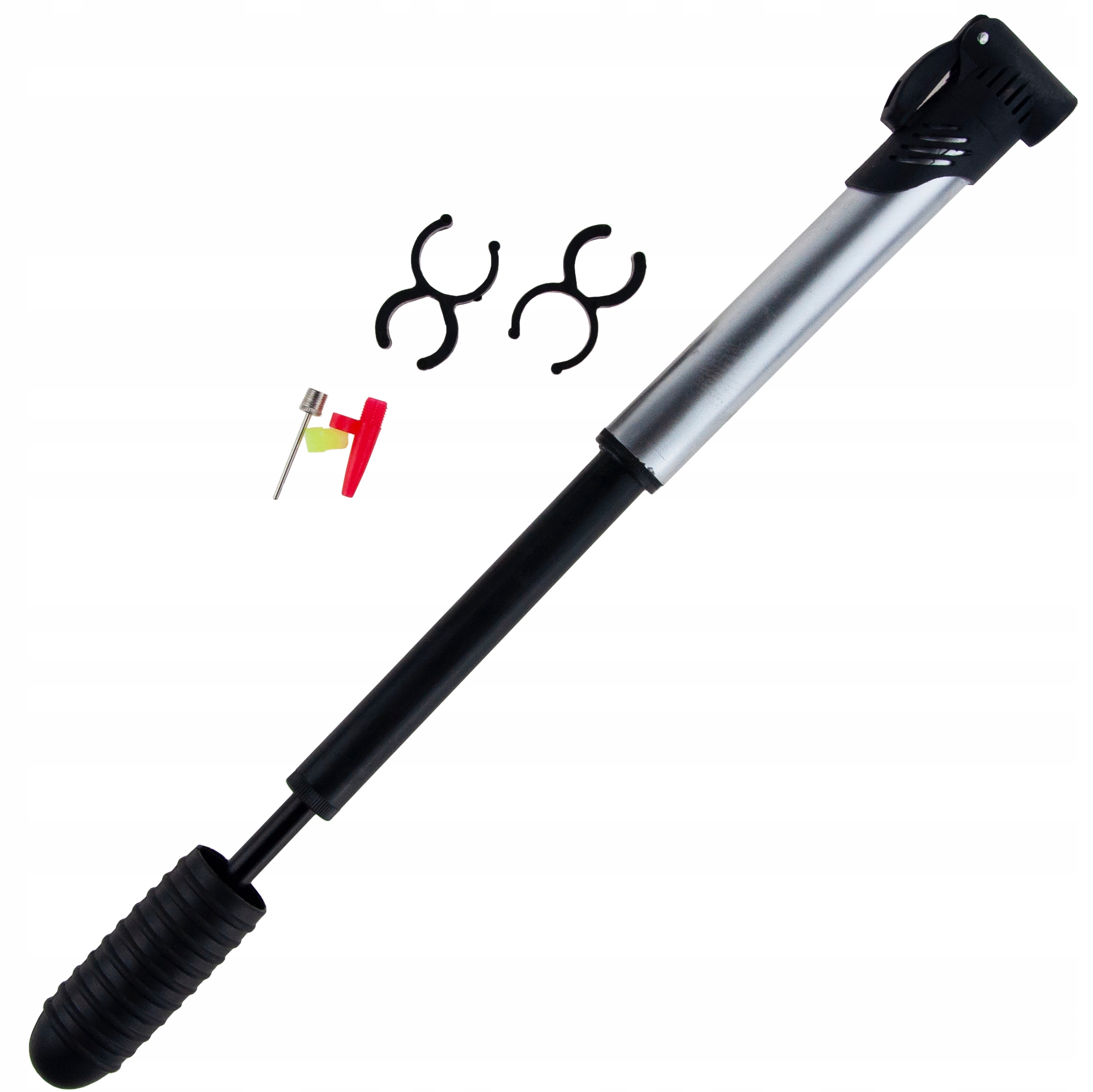 POMPKA ROWEROWA Z AKCESORIAMI PIŁEK DO ROWERU IGŁA Z UCHWYTEM RAMĘ PODRÓŻNA Manometr nie