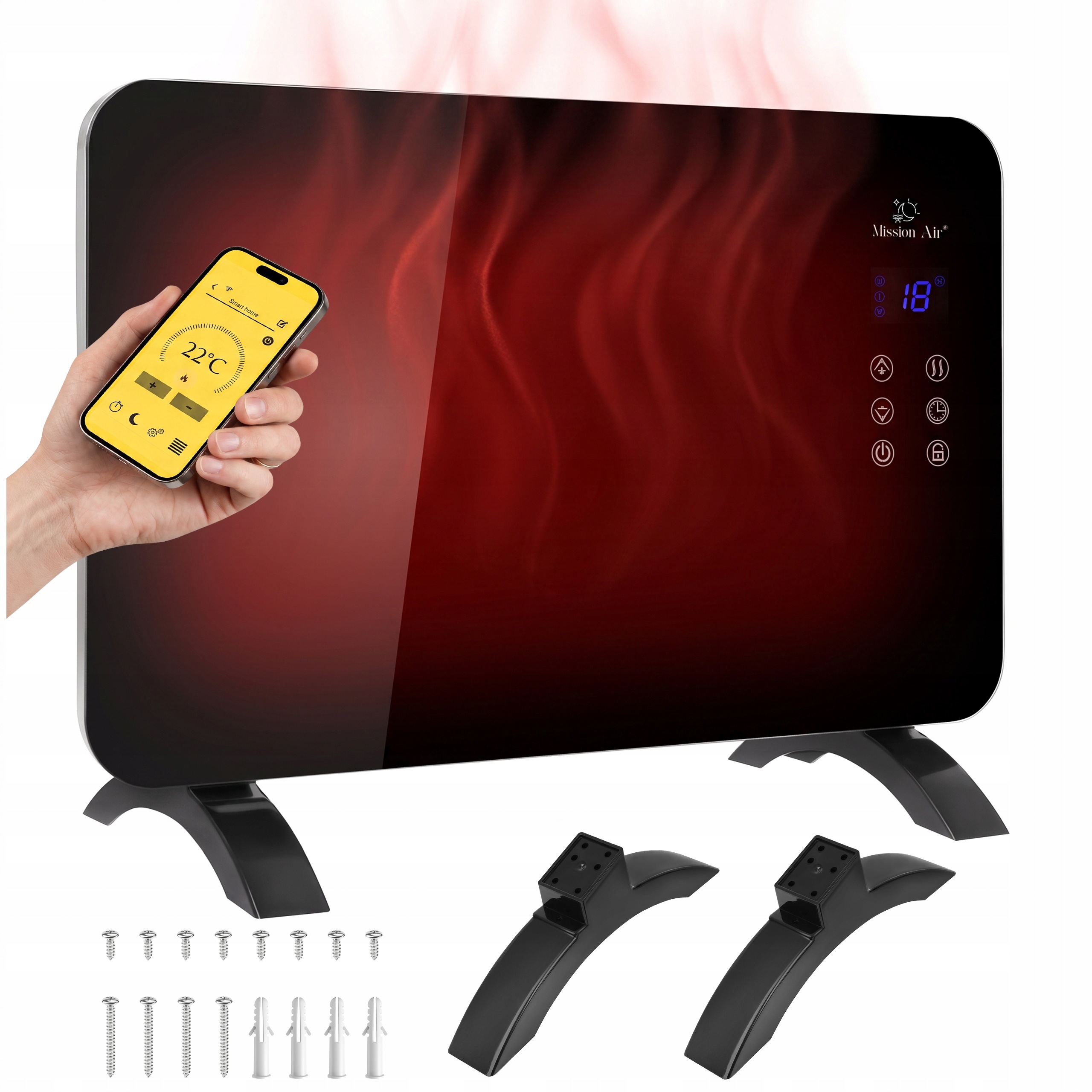 Elektrický Konvektorový Ohřívač Skleněný Panel energeticky úsporný 1000W WiFi