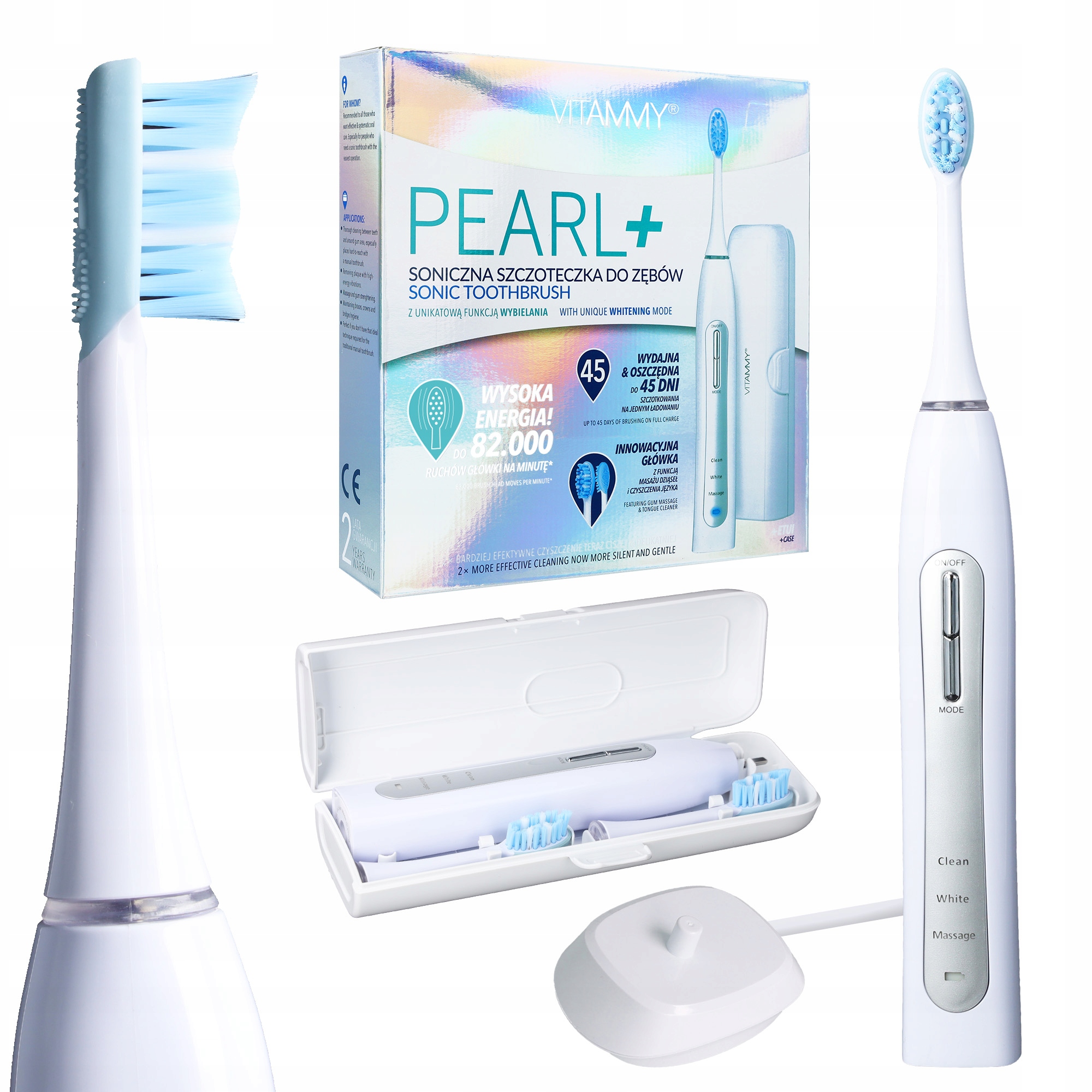 Szczoteczka Soniczna Elektryczna Do Zębów Vitammy Pearl+ 2KOŃCÓWKI +etui