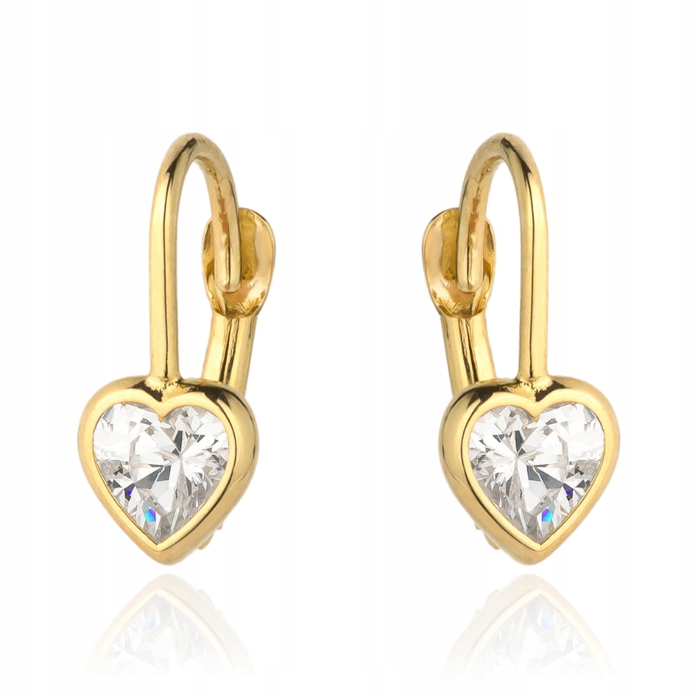 Náušnice Srdce 1.39 g Žluté zlato 585 s bílým kamenem