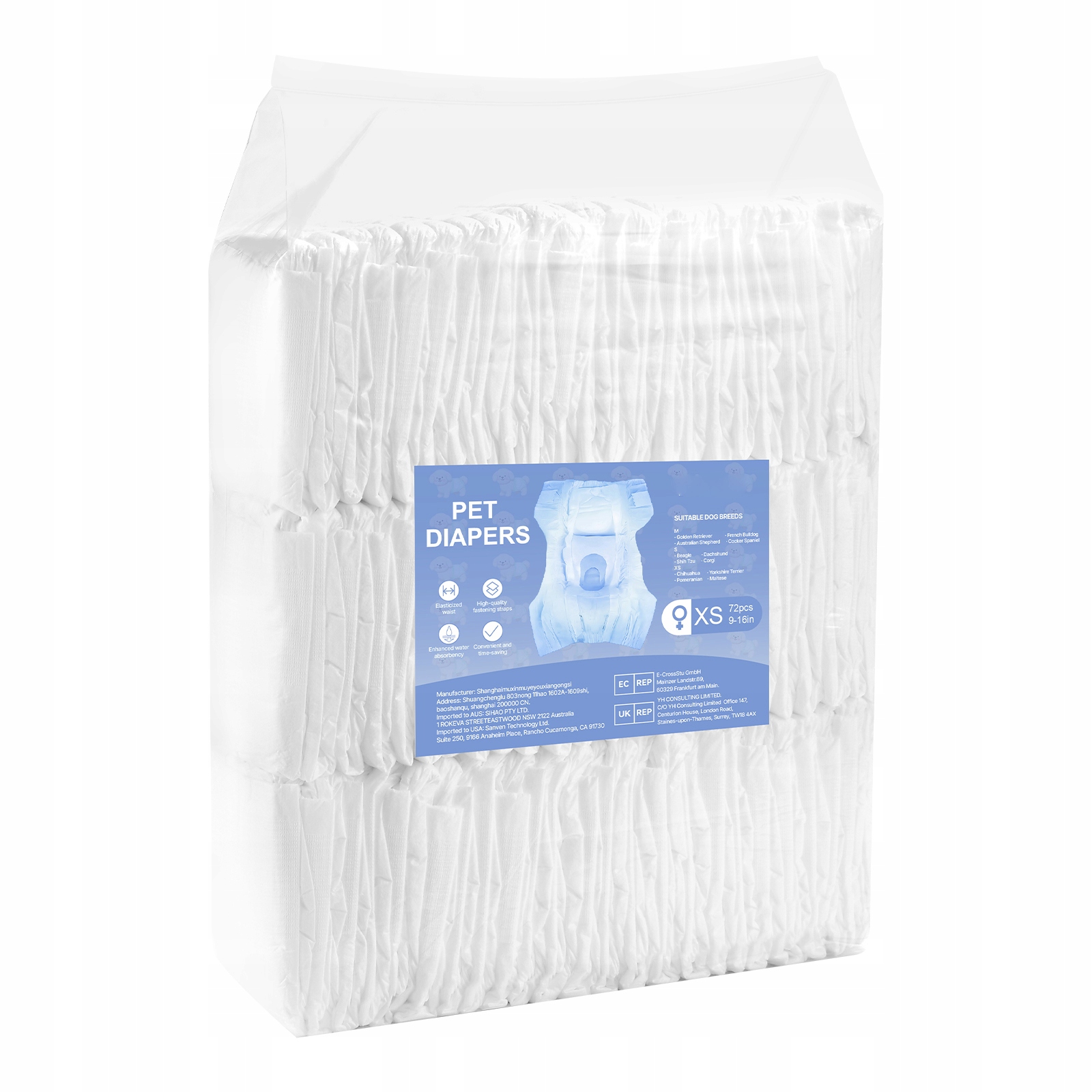 Levně Plenky pro psy 144ks Xs Velikost Pohodlné a prodyšné pro feny