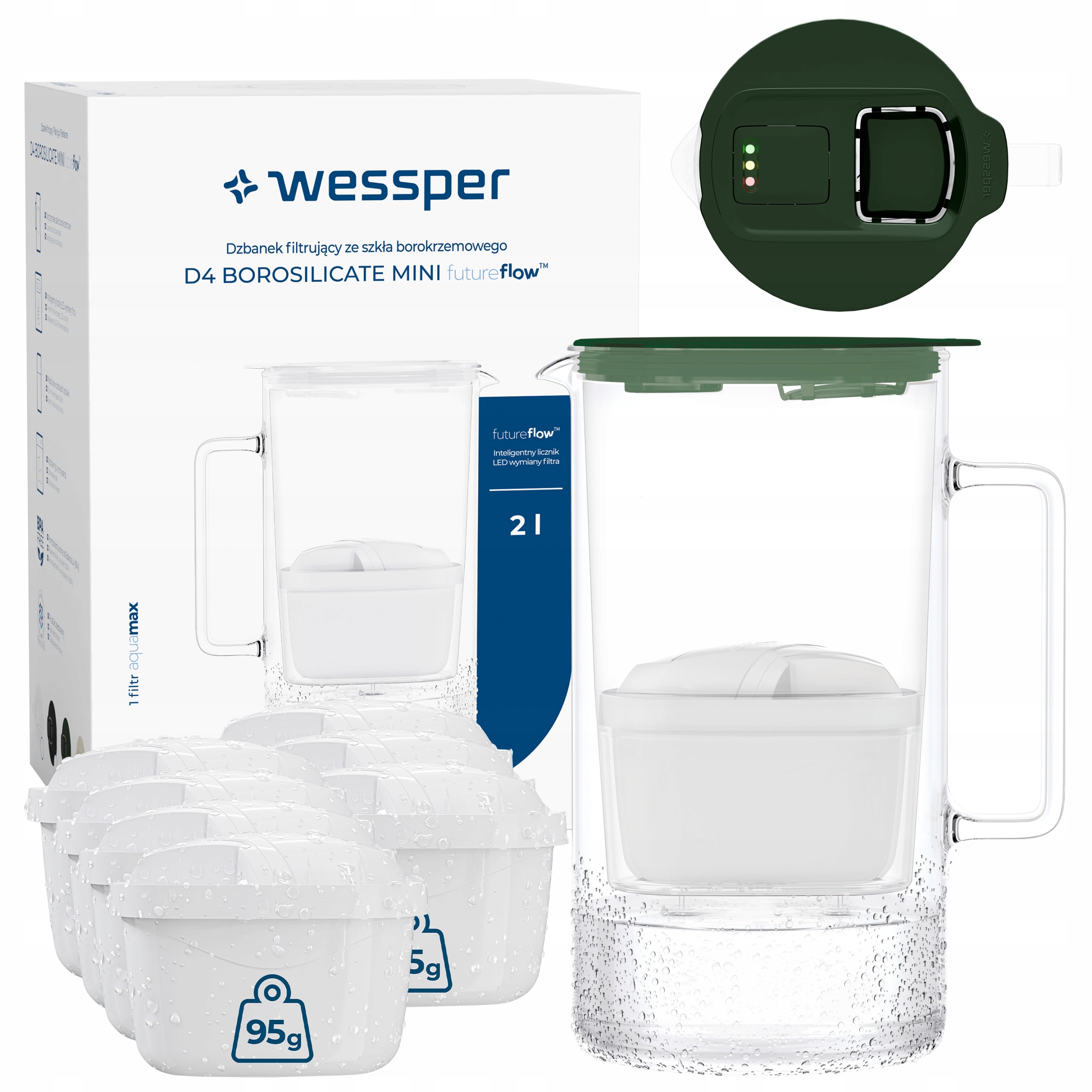 Filtrační konvice skleněná Wessper D4 Borosilicate Mini Ff 2 l 8x filtr