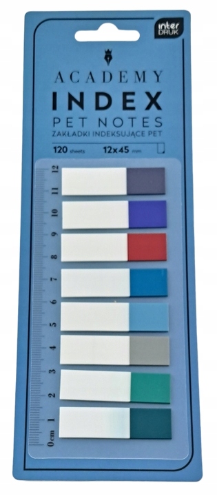Zakładki indeksujące 120 sztuk 12x45 mm Pet z linijką 12 cm Interdruk