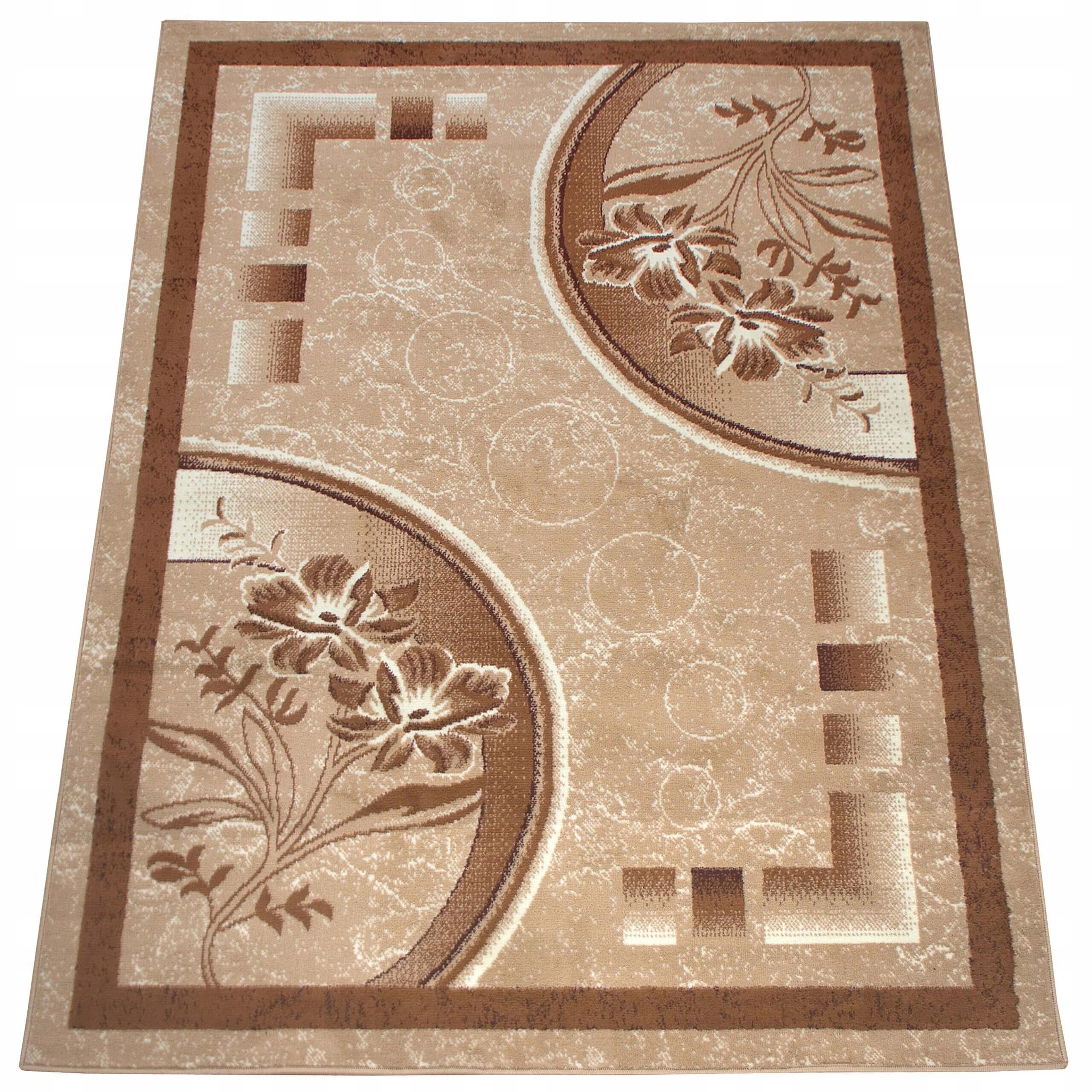 Dywan beżowy w kwiaty klasyczny nowoczesny do salonu modny Bcf 300x400 cm