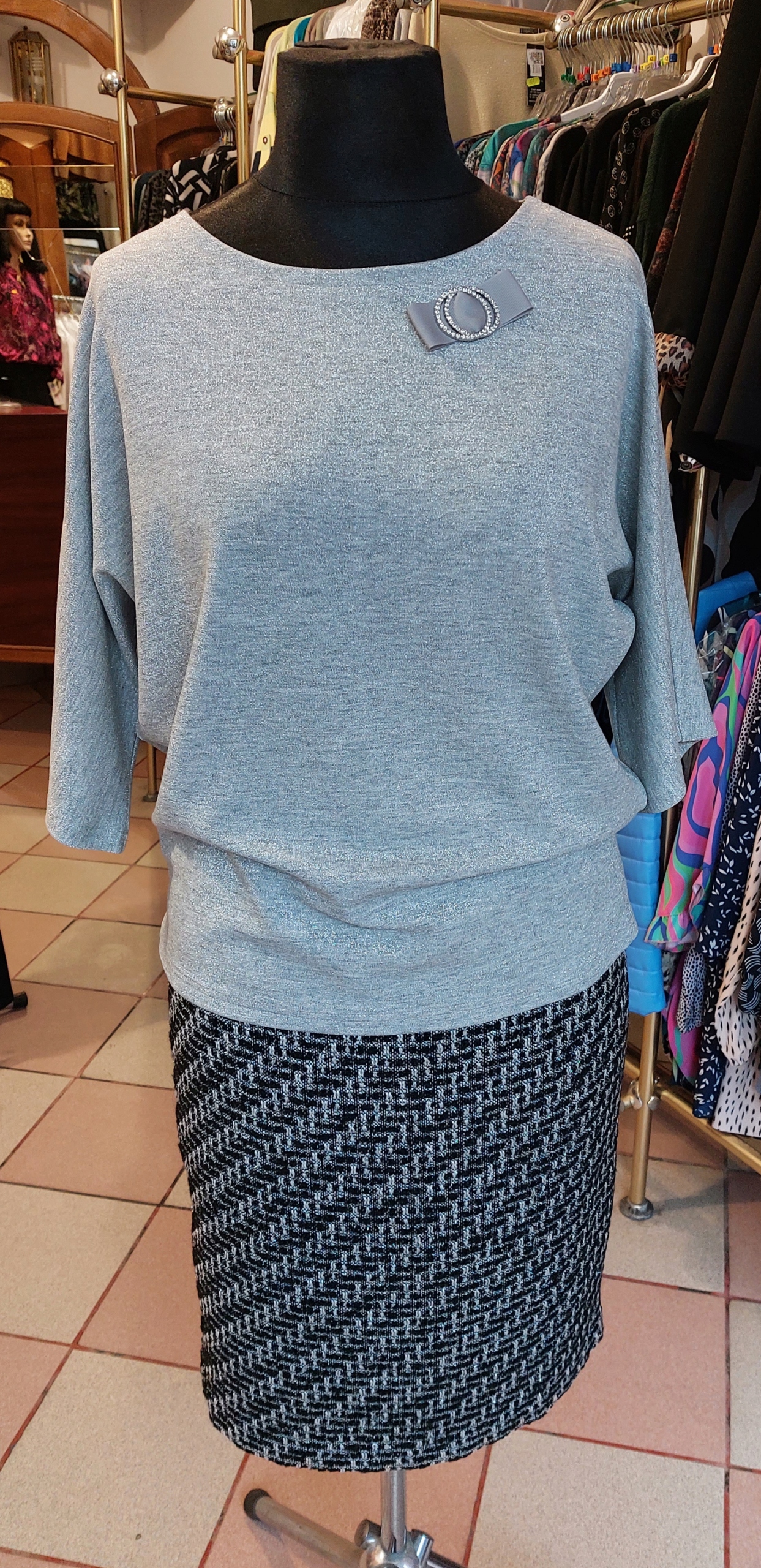 Bluzka Top Agii.... połysk srebro dzianina r 44 Rozmiar 44