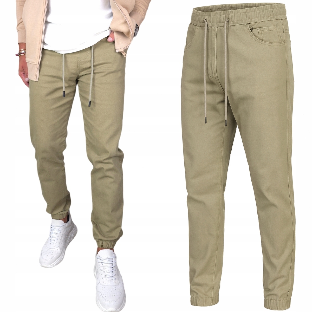 Spodnie Męskie długie Joggery materiałowe Modne rozciągliwe Pas Z Gumką, S