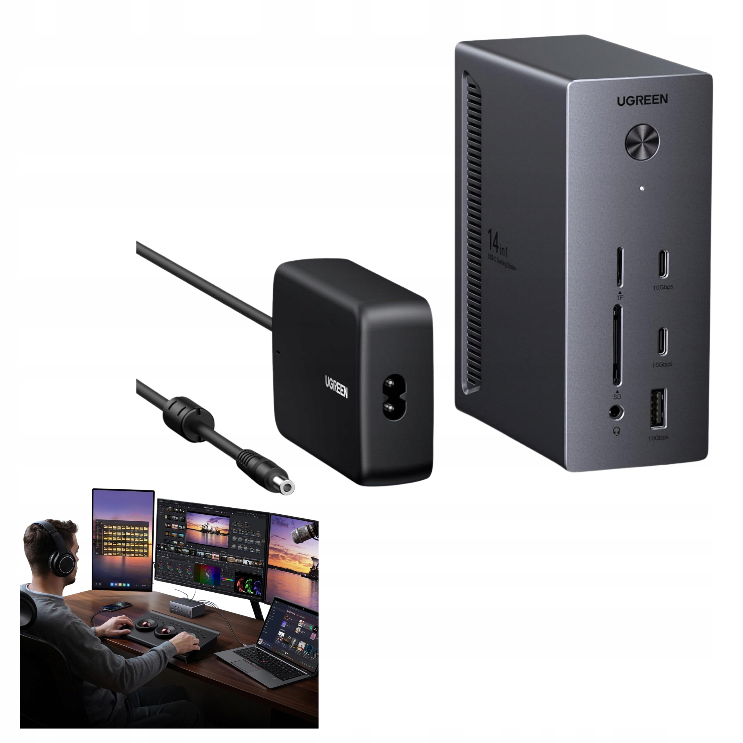 Stacja Dokująca 14 w1 Ugreen 100W 3 Monitory 10Gb/s 8K DP/4K Hdmi Audio