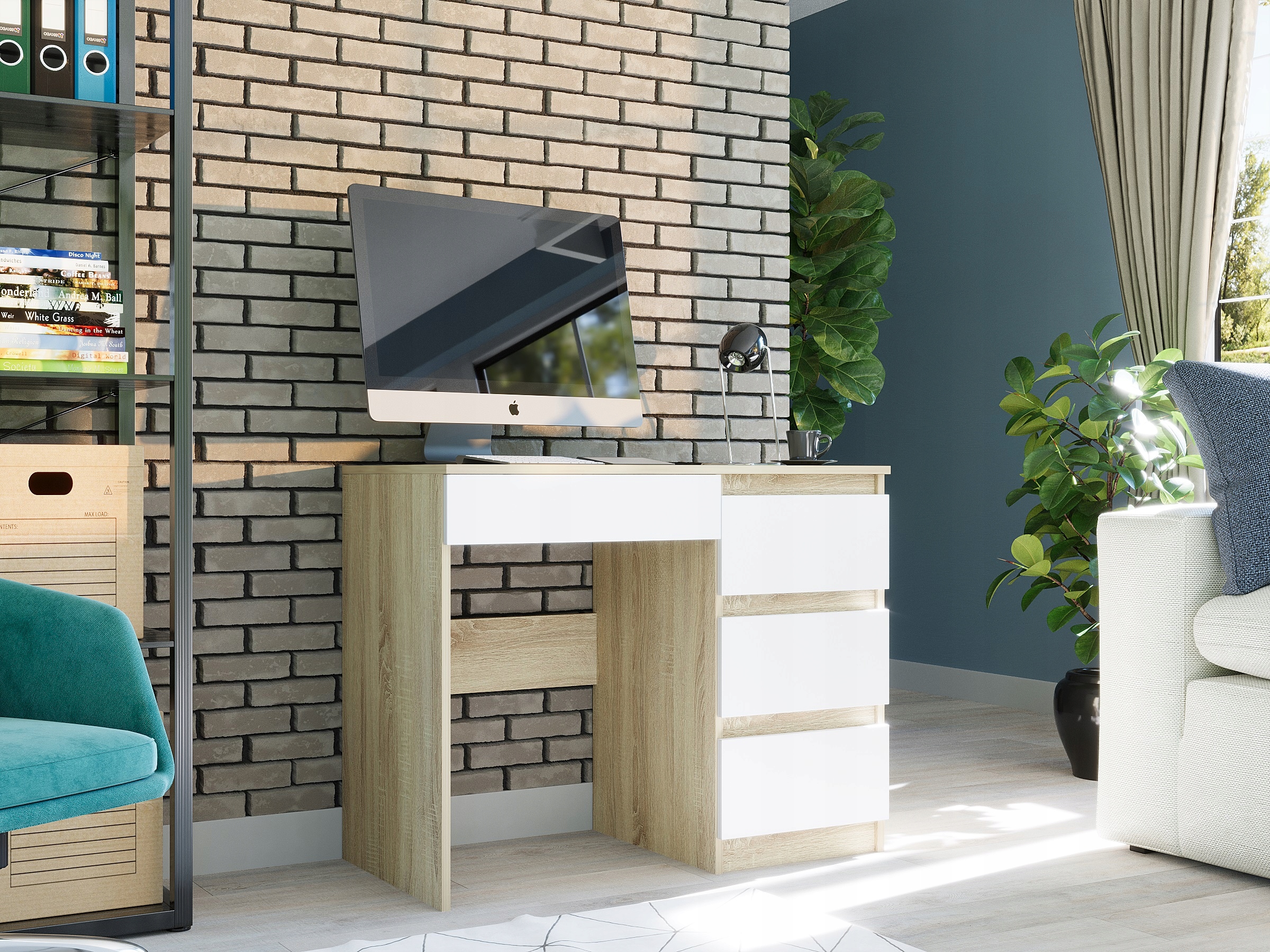 Meble Biurko komputer stolik 90cm sonoma mix N34