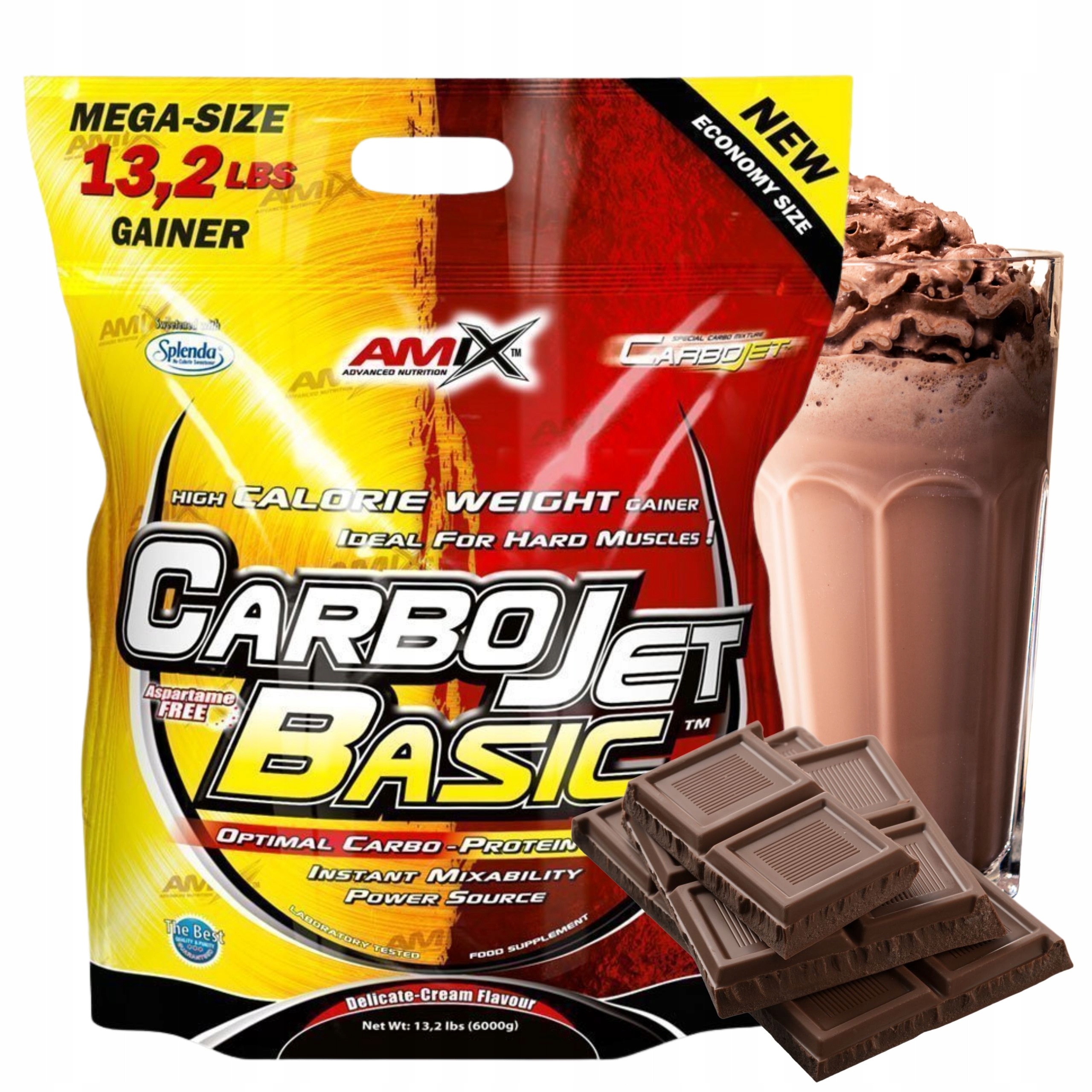 Carbojet Basic Bílkoviny a sacharidy Doplněk Stravy na hmotu Gainer Čokoláda 6 kg