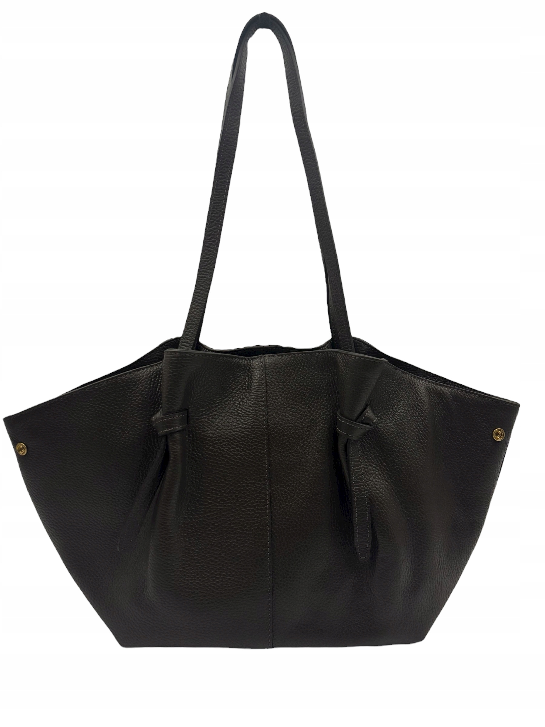 Torebka damska Vera Pelle skórzana Shopper Łódka na ramię Brąz Czekoladowy