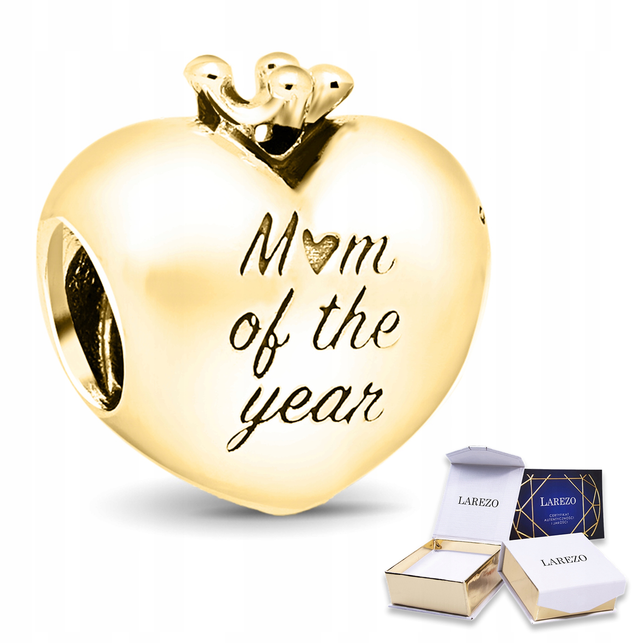 Zlatý Charms Srdce Maminka roku Nejlepší žena Rodina Stříbro 925