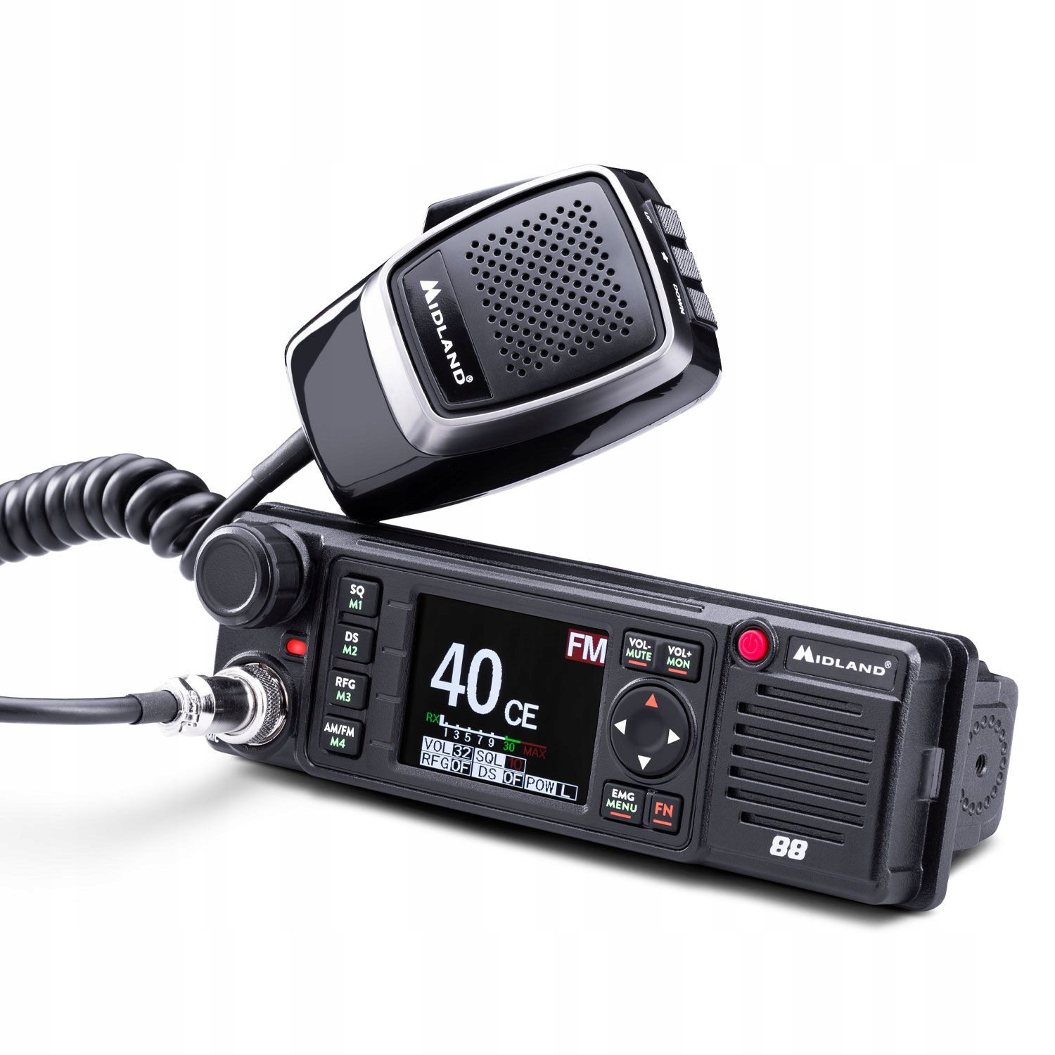 CB radio Midland ultra cienkie AM/FM 12/24 V z głośnikiem TFT