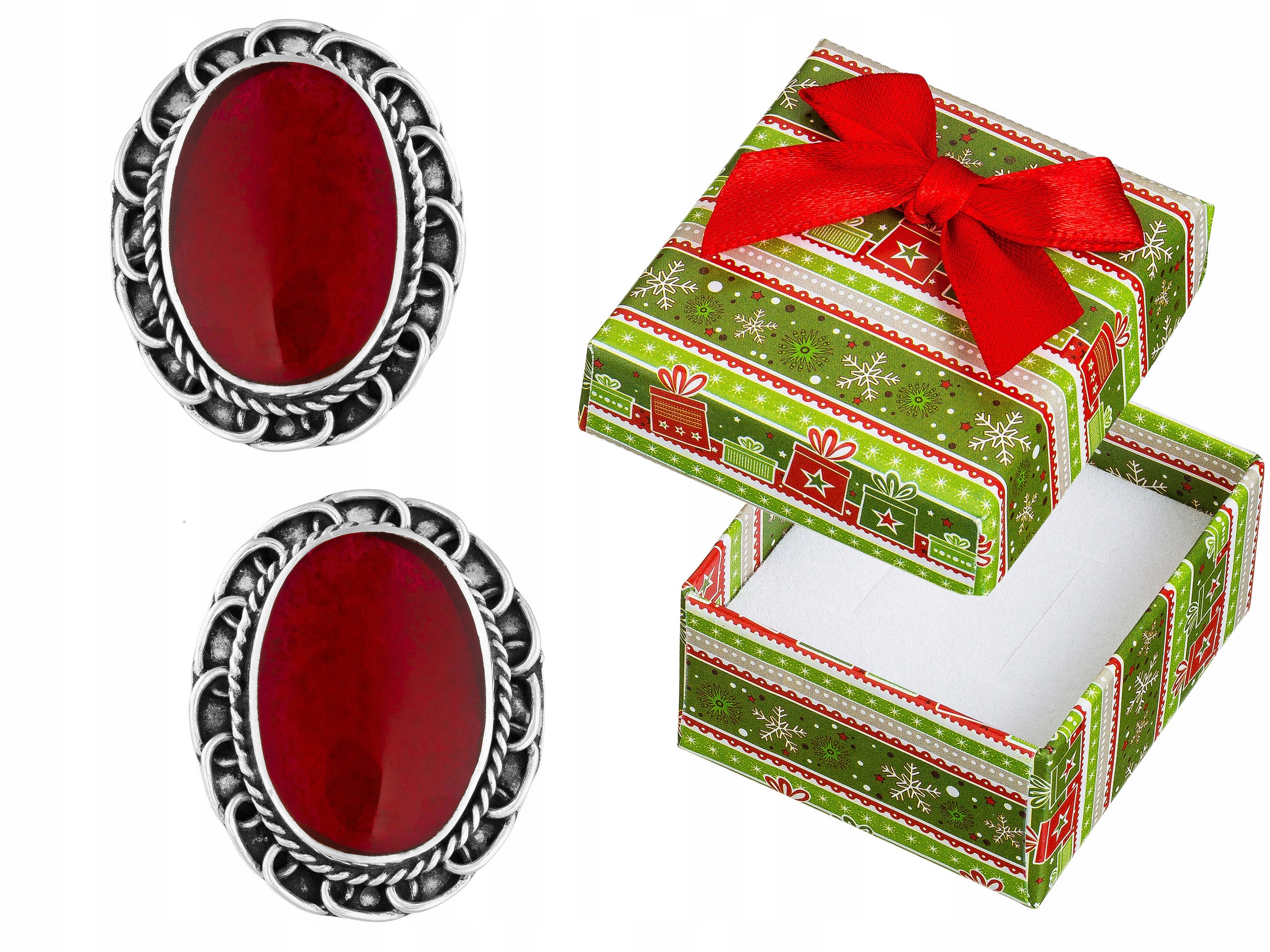 Stříbrné Náušnice Červené oválné šroubky s korálem Oxidovaná tyčinka 925