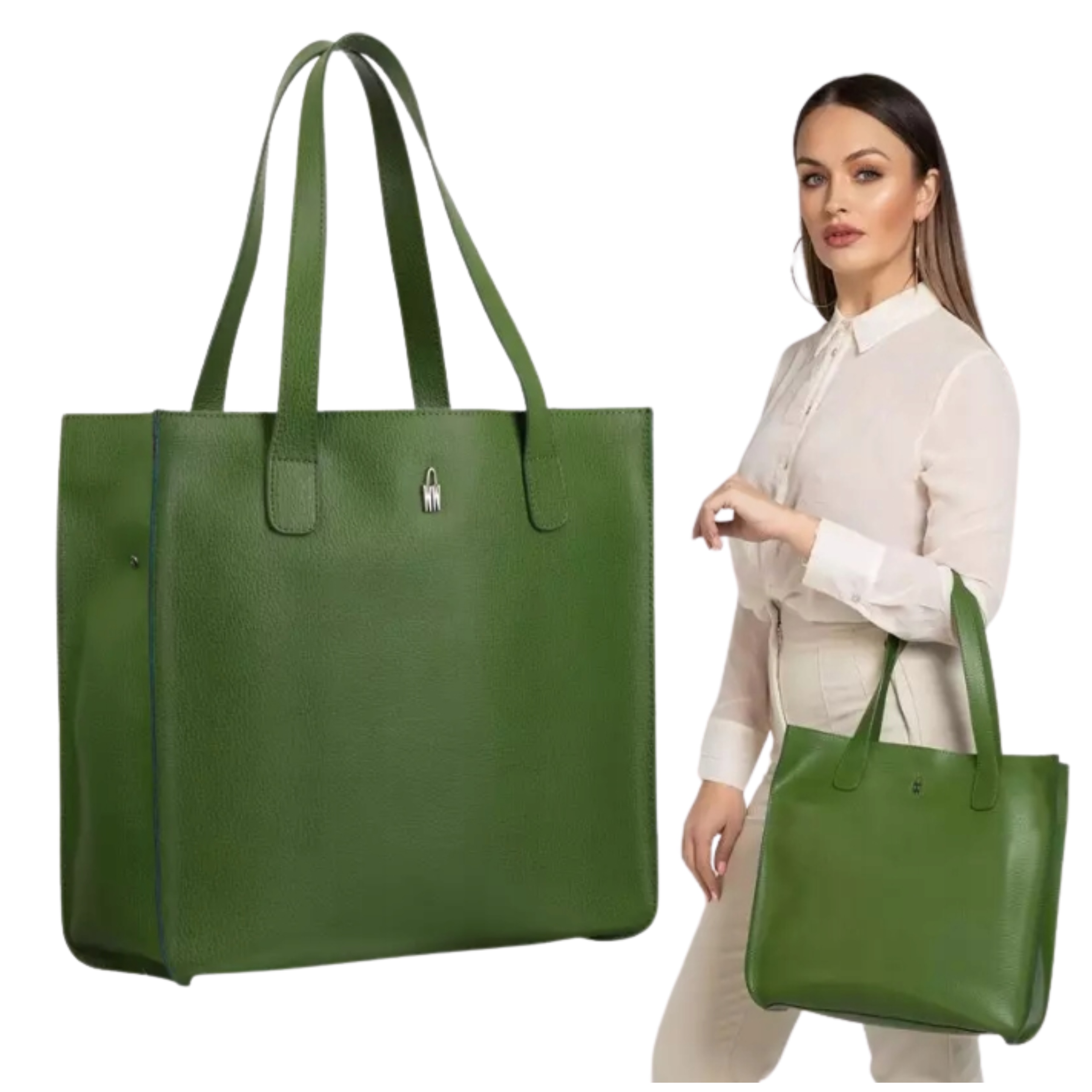 Dámská Kabelka Shopper Kožená Taška Přes Rameno Zelená Gilda Wojewodzic