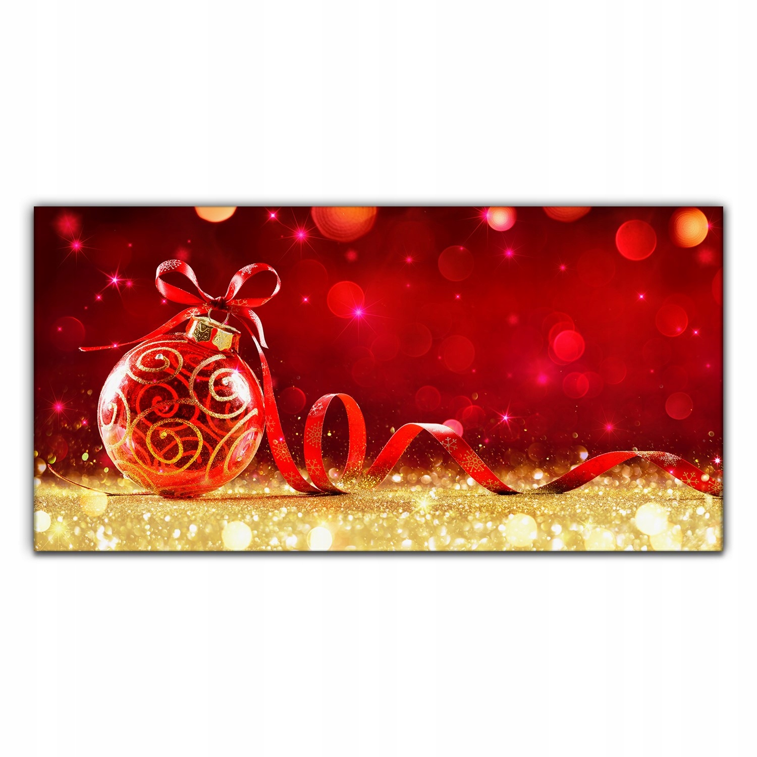 

Obraz na płótnie Czerwona bombka z wstążką 140x70