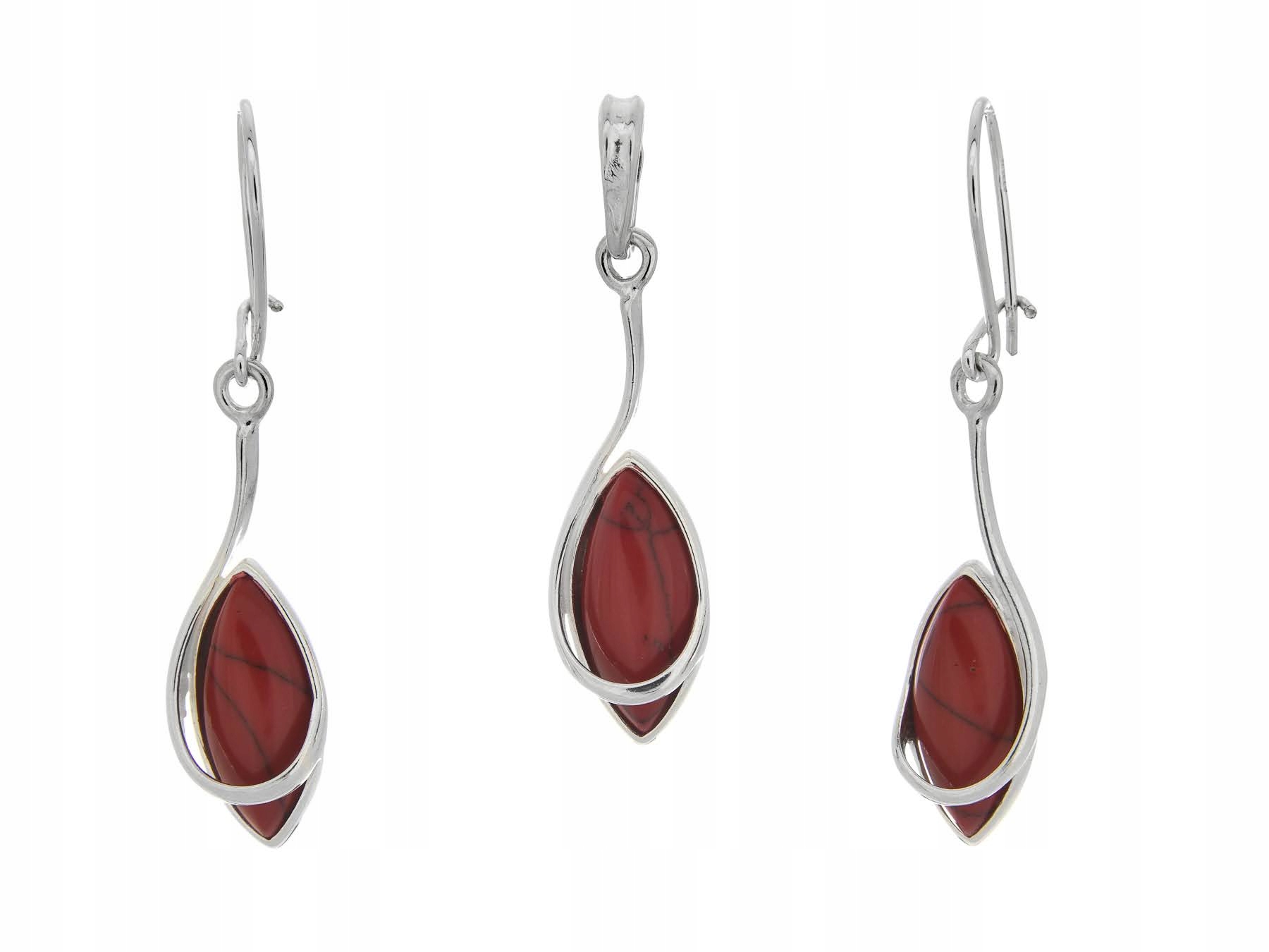 Stříbrný Komplet Náušnice Přívěsek Korál