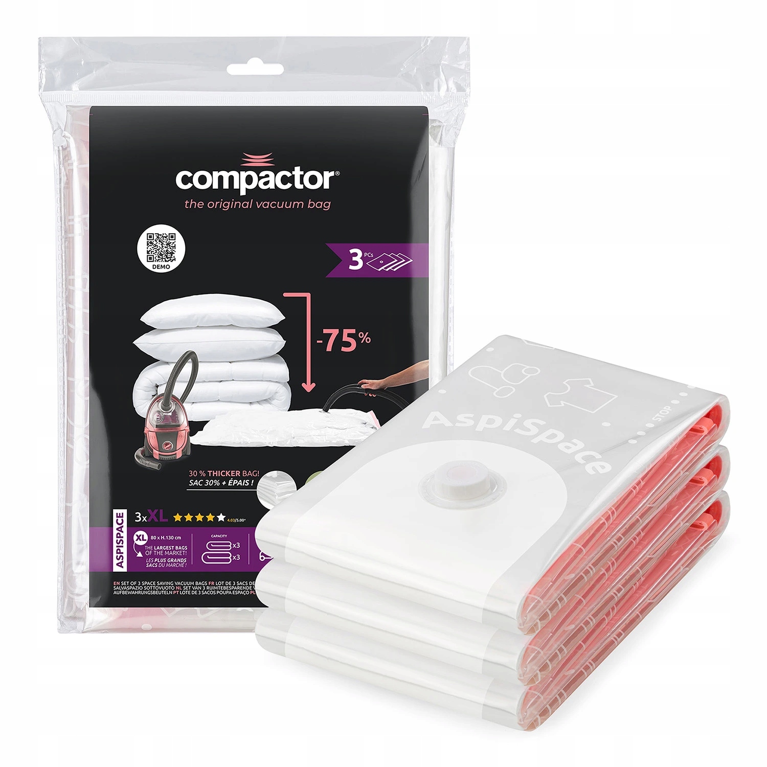 Levně Sada 3ks vakuových úložných sáčků Compactor Bag Aspispace XL 140 litrů, 80