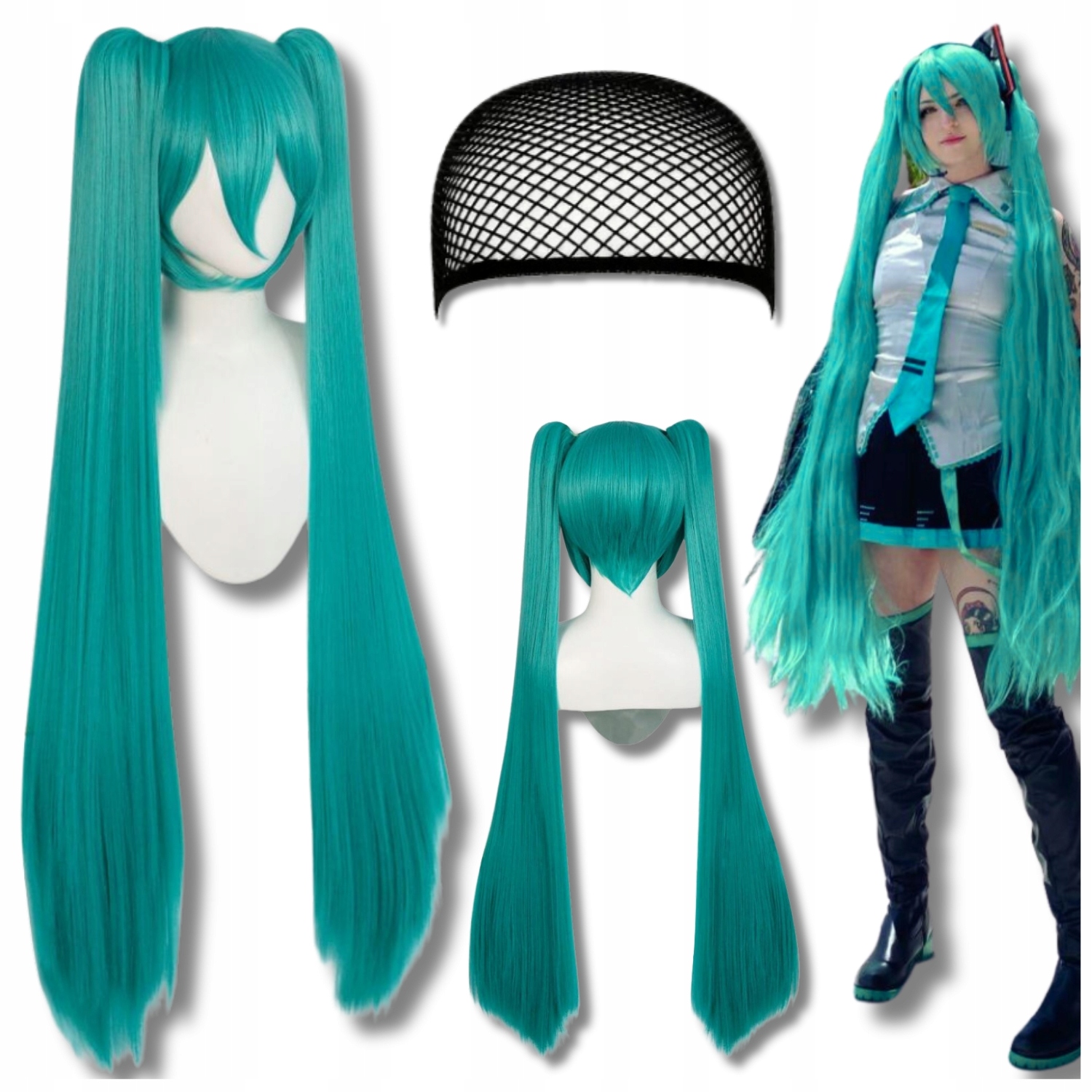 Peruka włosy 110 cm cosplay hatsune miku vocaloid anime manga czepek morski