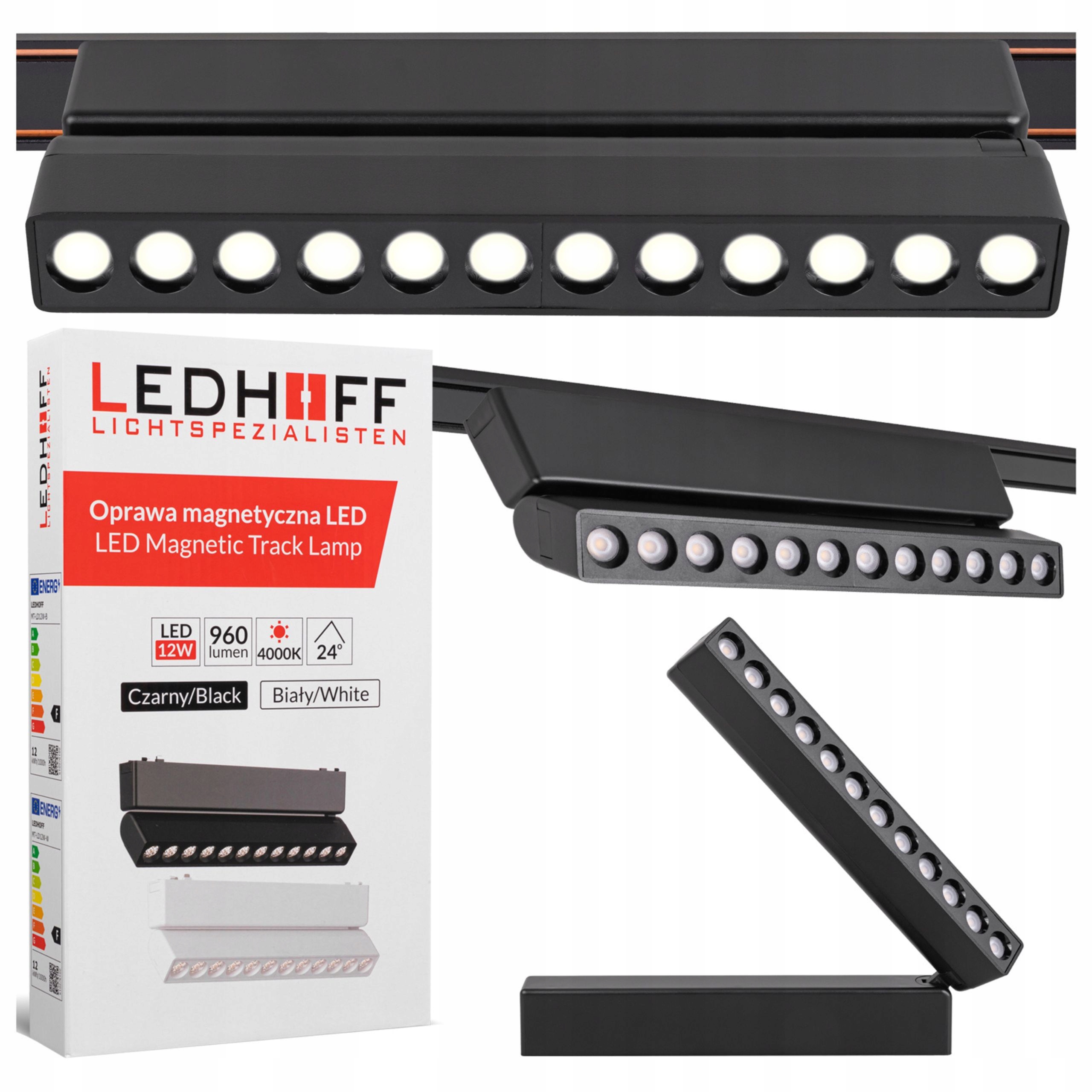 Lampa Led reflektor do szyny magnetycznej 12W Czarna 4000K oprawa regulacja