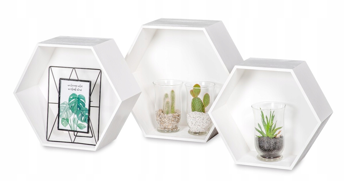 Drevené Nástenné Police Včelí Plást Heksagon Závesné Dekoračné 3 Ks