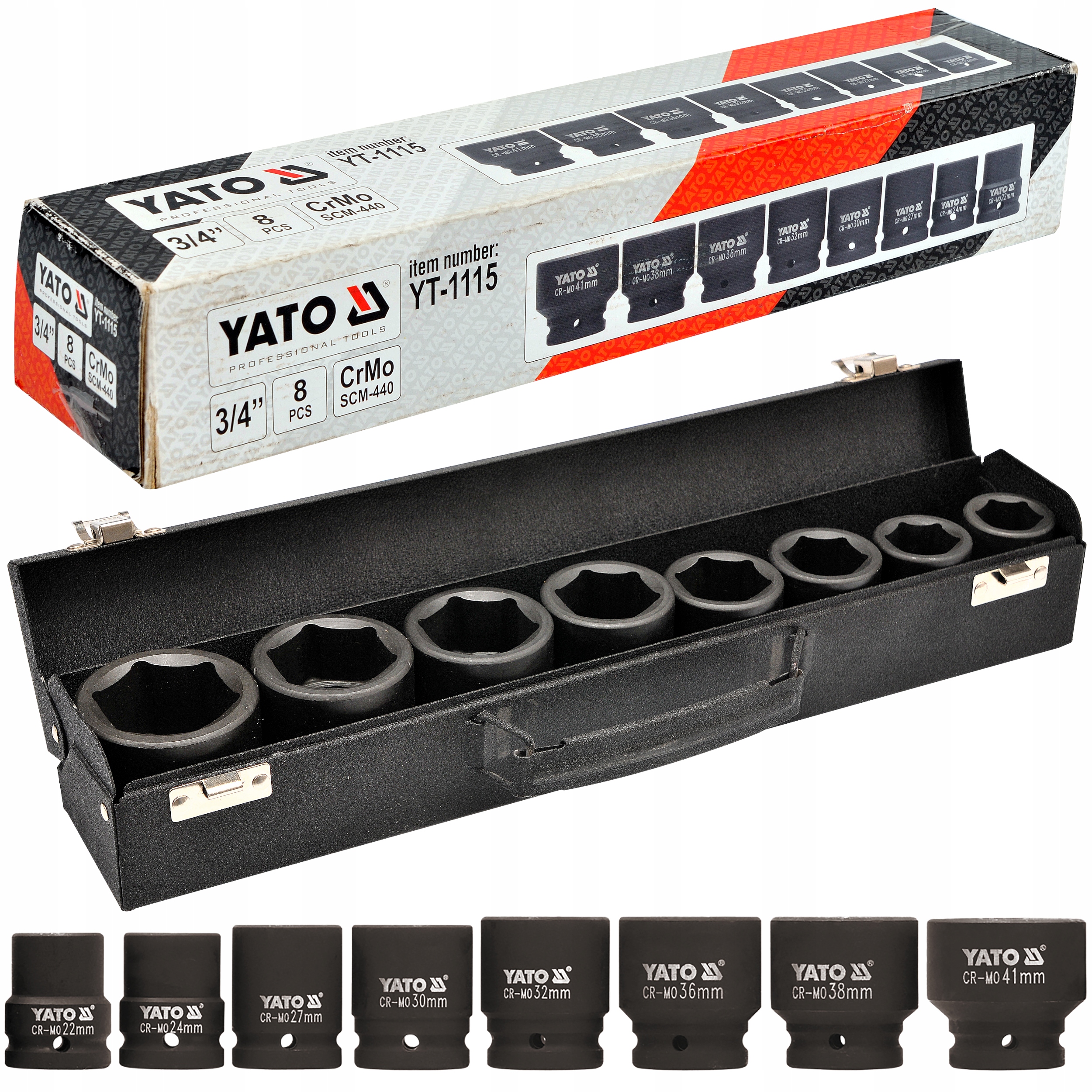 Yato Klucze Nasadki Udarowe 22-41mm 3/4'' 8 el.