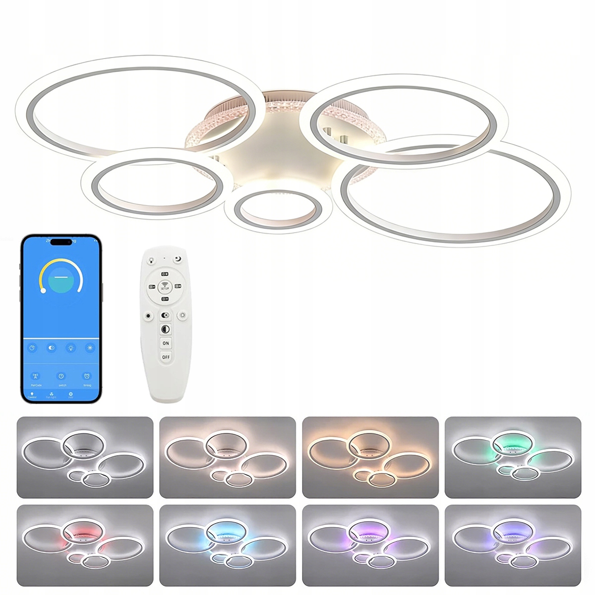 Lampa Sufitowa Led Biały Żyrandol Ring Nowoczesny Do Salonu 82W 6500K