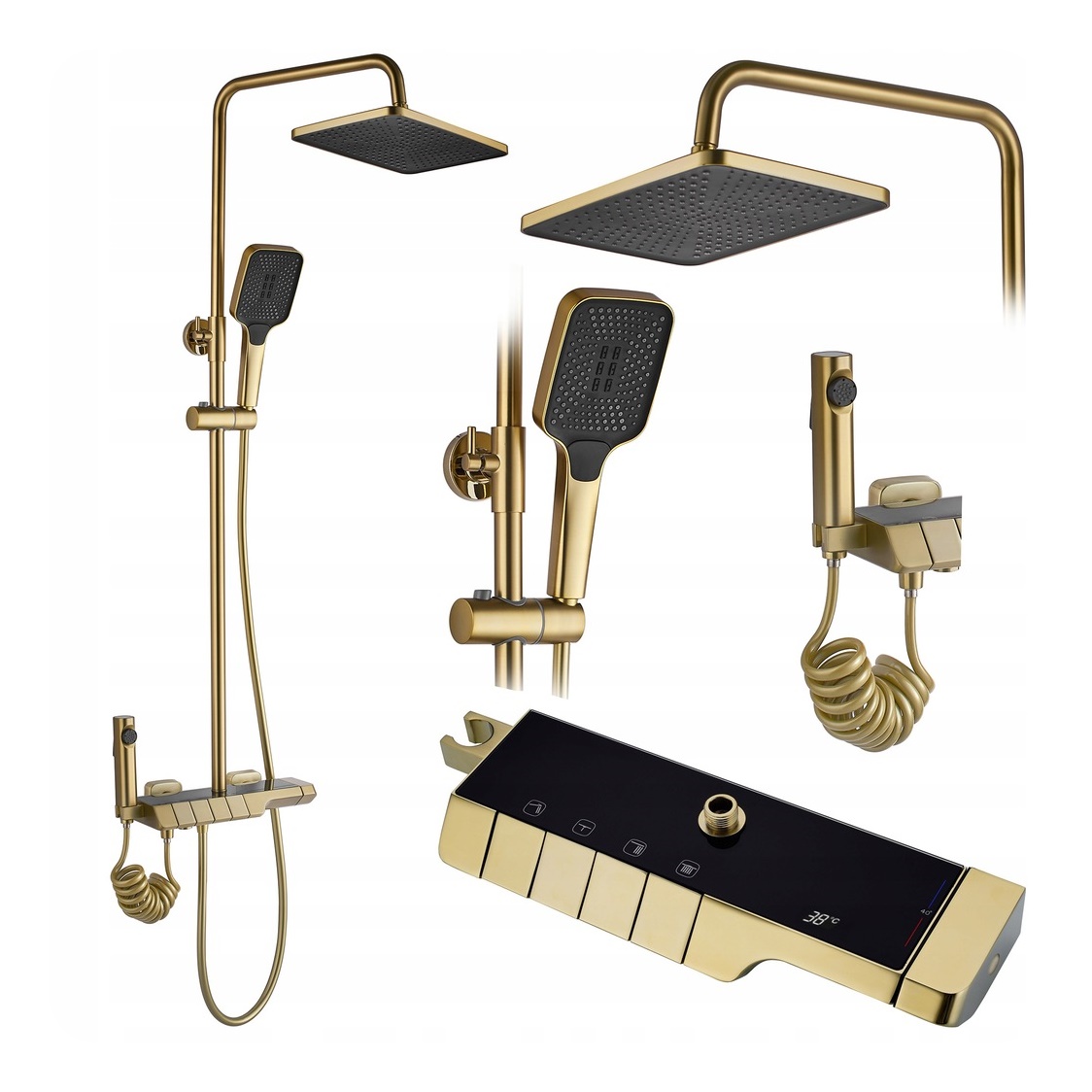 Sprchový sprchový set Zlatý kartáčovaný Rob Led Termostat Rea