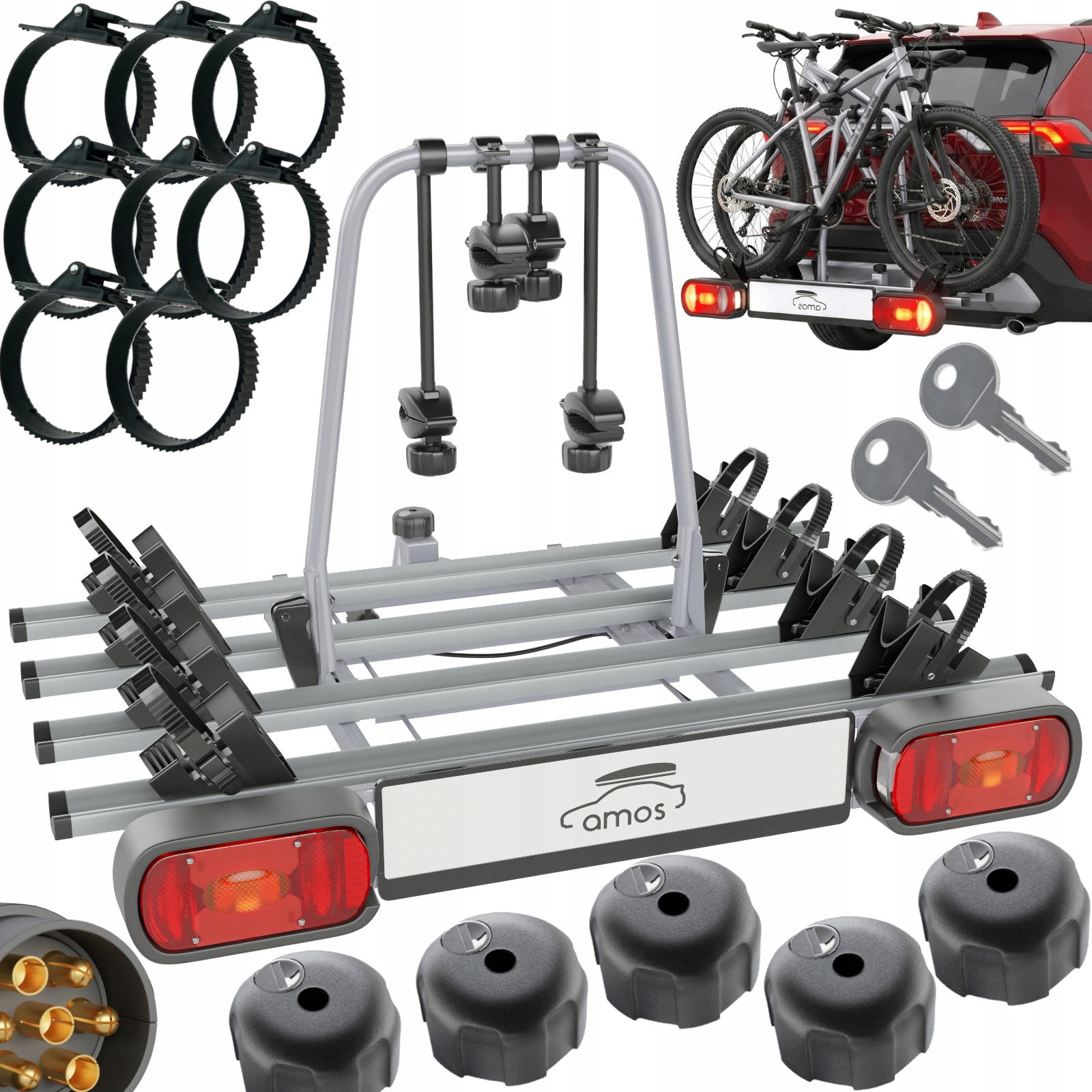 Nosič Na Bicykel Platforma Na Hák Na 4 bicykle Vyklápaná Uzamykateľná 7-PIN 75KG