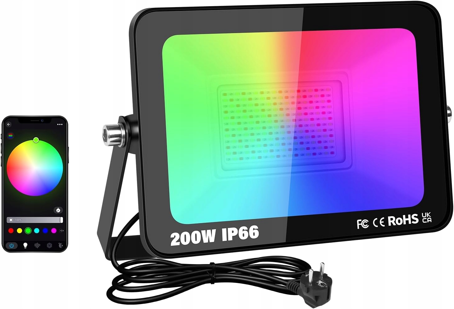 Rgb Led Spotlight 200w, Bluetooth, stmievateľný, vodotesný Ip66