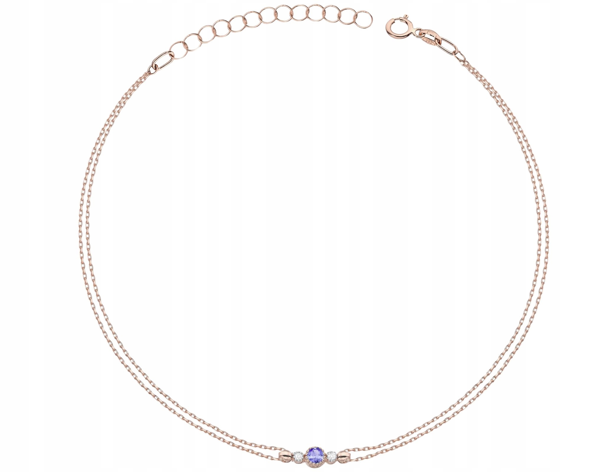 Náramek Na Dvojitém Řetízku S Tanzanitem A Brilianty, Růžové Zlato